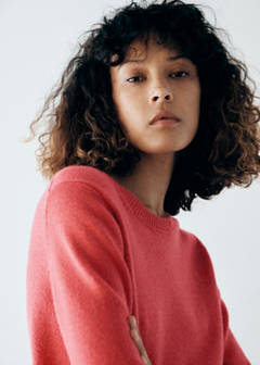 Round-neck knitted sweater — Coral Red 4