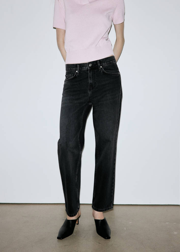 Mid-rise straight jeans — Black denim