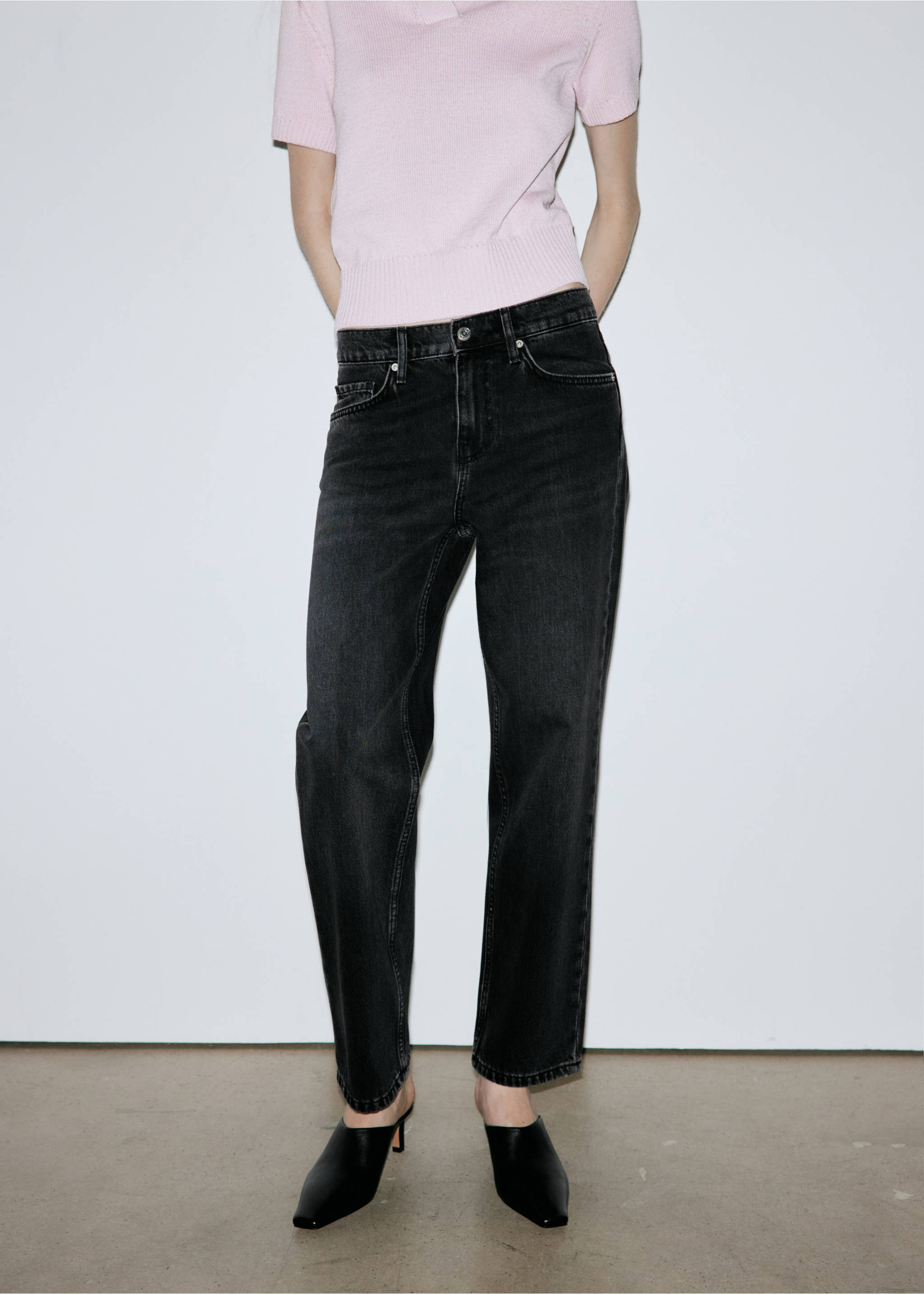 Regular-waist straight-leg jeans - Medium plane, Black denim. Ref: 37005888-00.