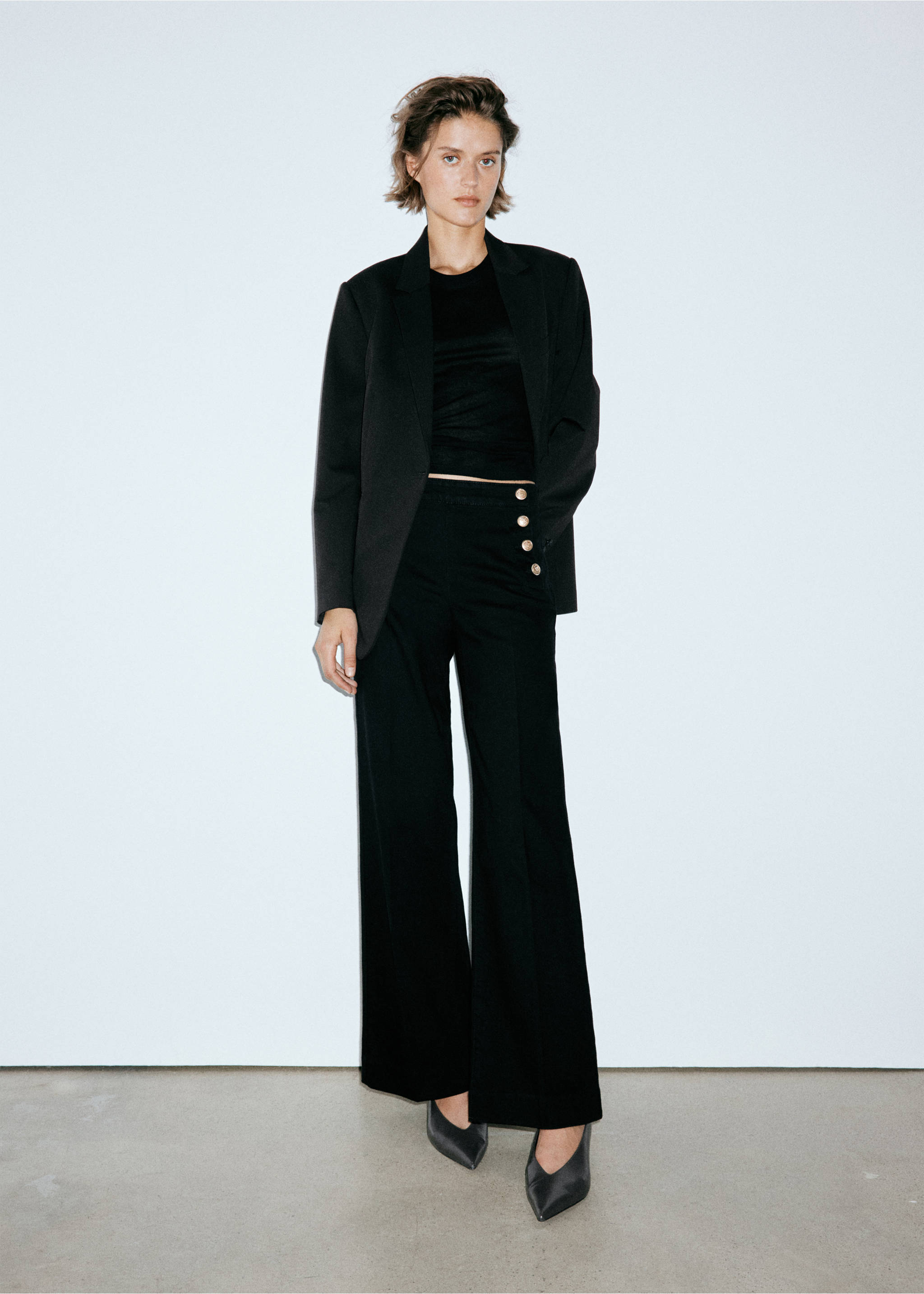 Wide-leg jeans with side buttons - General plane, Black denim. Ref: 37005889-00.