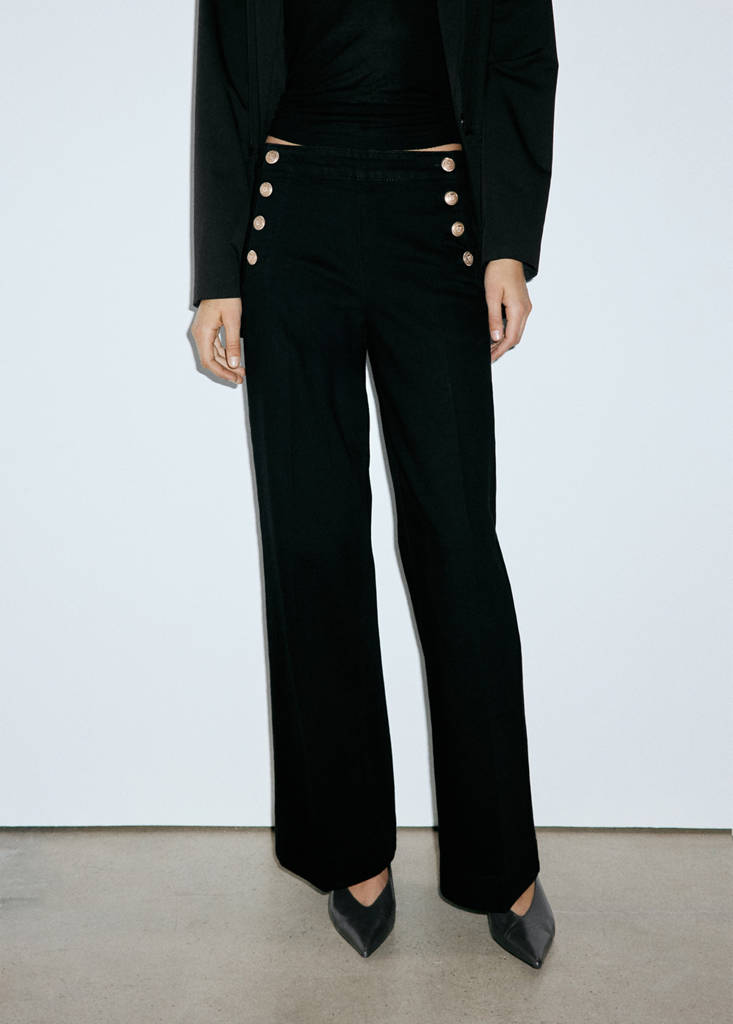 Wide-leg jeans with side buttons — Black denim
