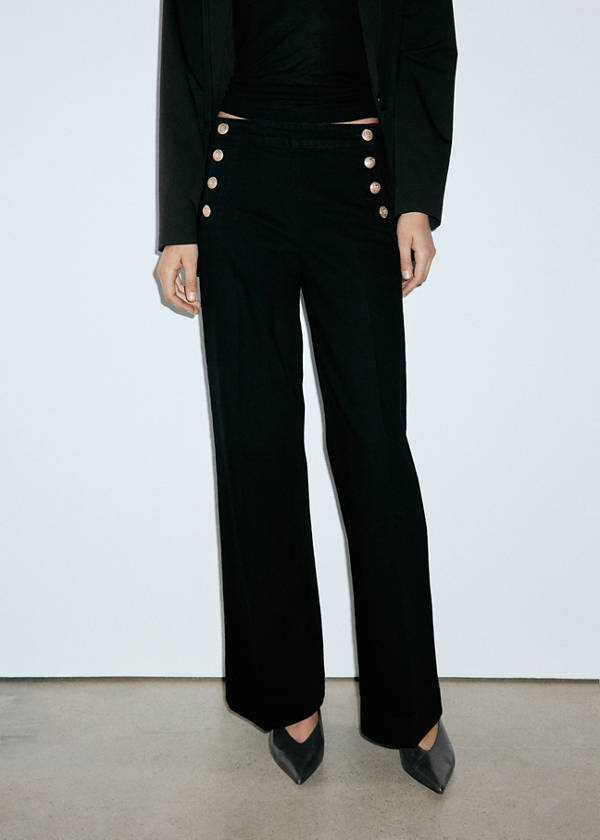 Wide-leg jeans with side buttons — Black denim