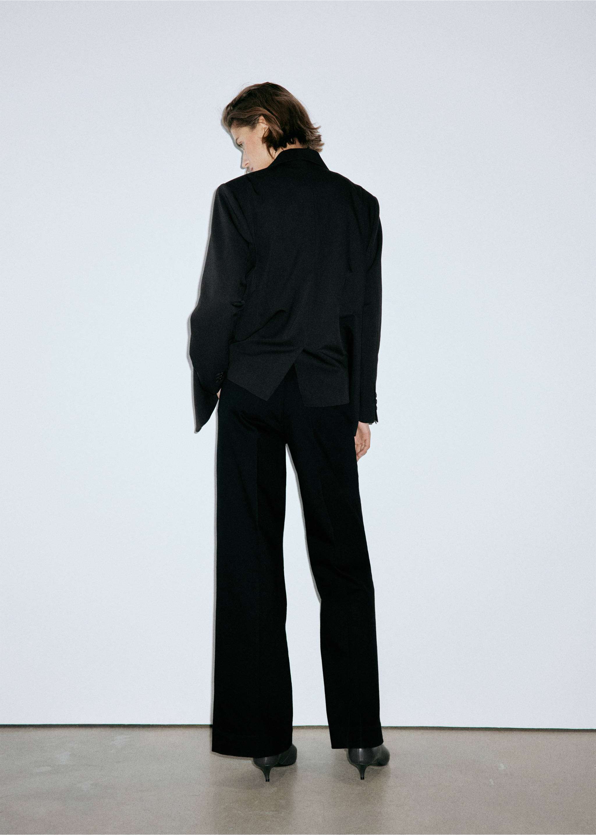 Wide-leg jeans with side buttons - Reverse of the article, Black denim. Ref: 37005889-00.