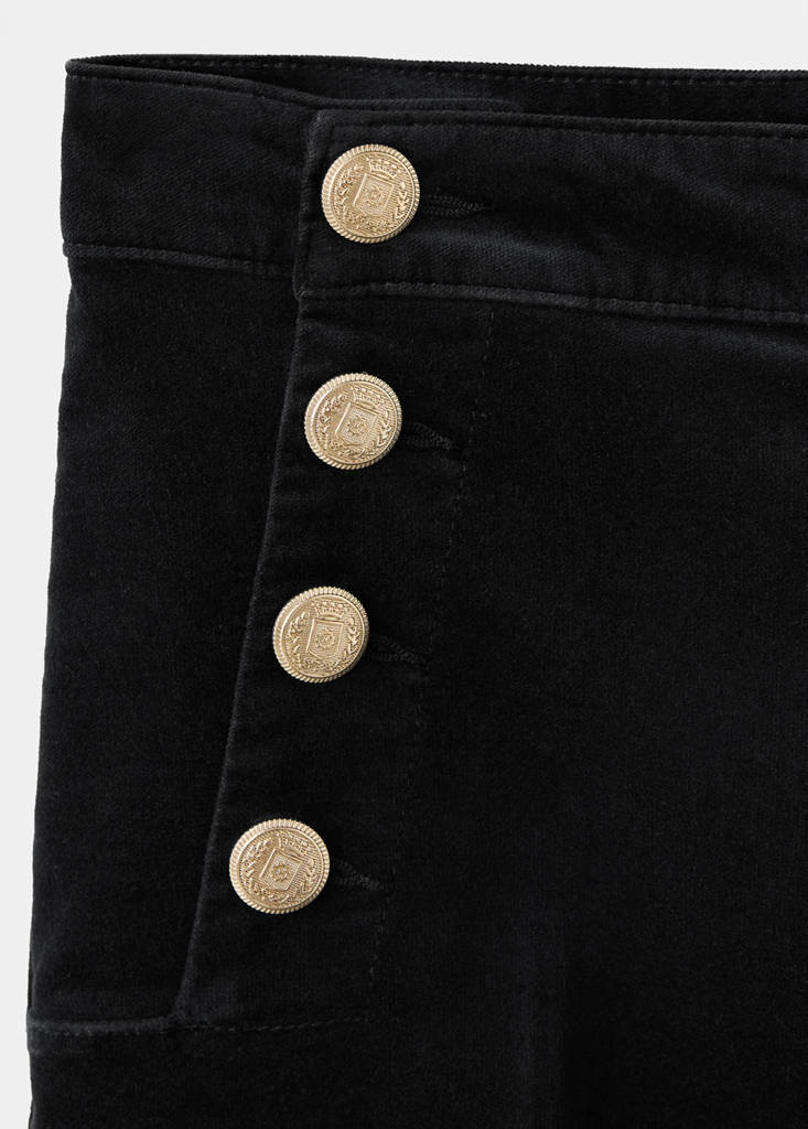 Wide-leg jeans with side buttons — Black denim