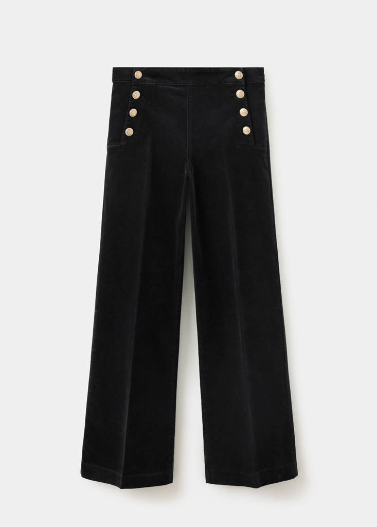Wide-leg jeans with side buttons — Black denim