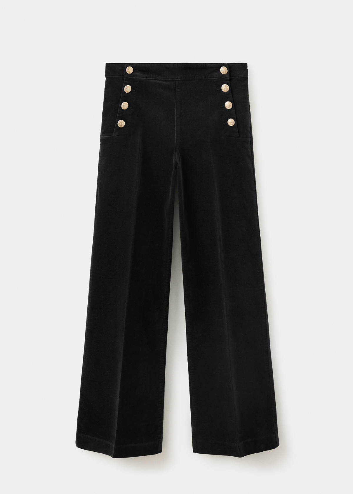 Wide-leg jeans with side buttons — Black denim