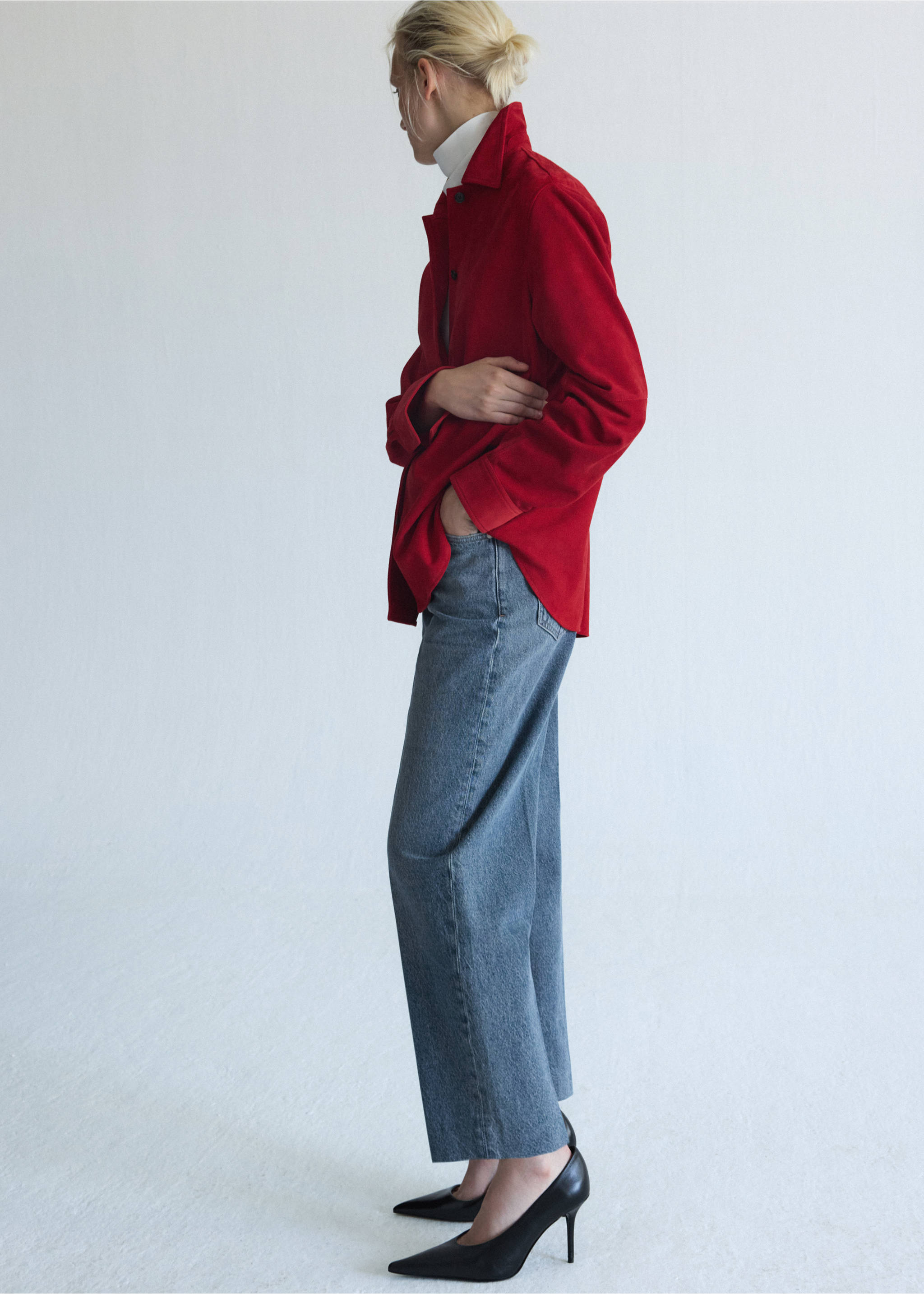 Ankle-length balloon jeans - Details of the article 3, Medium Blue. Ref: 37005895-00.