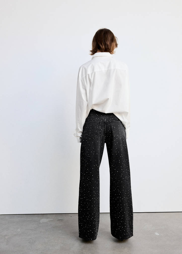 Wide leg jeans with rhinestones — Black denim