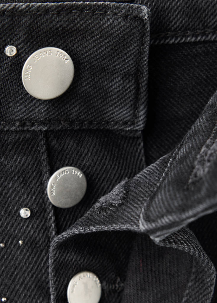 Wide leg jeans with rhinestones — Black denim