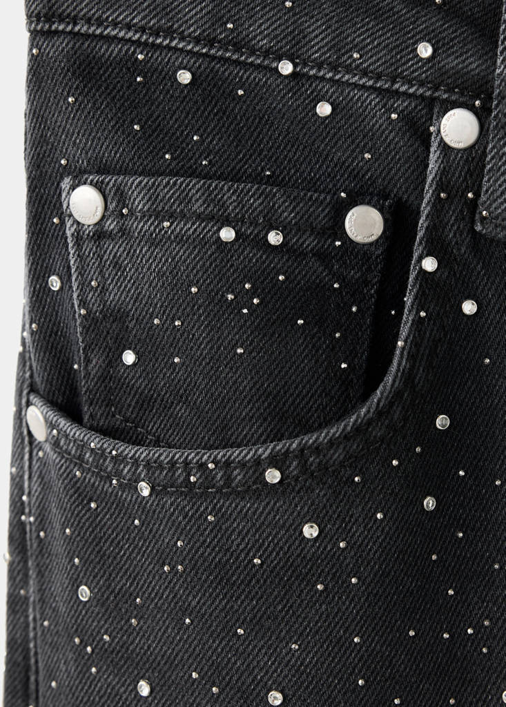 Wide leg jeans with rhinestones — Black denim