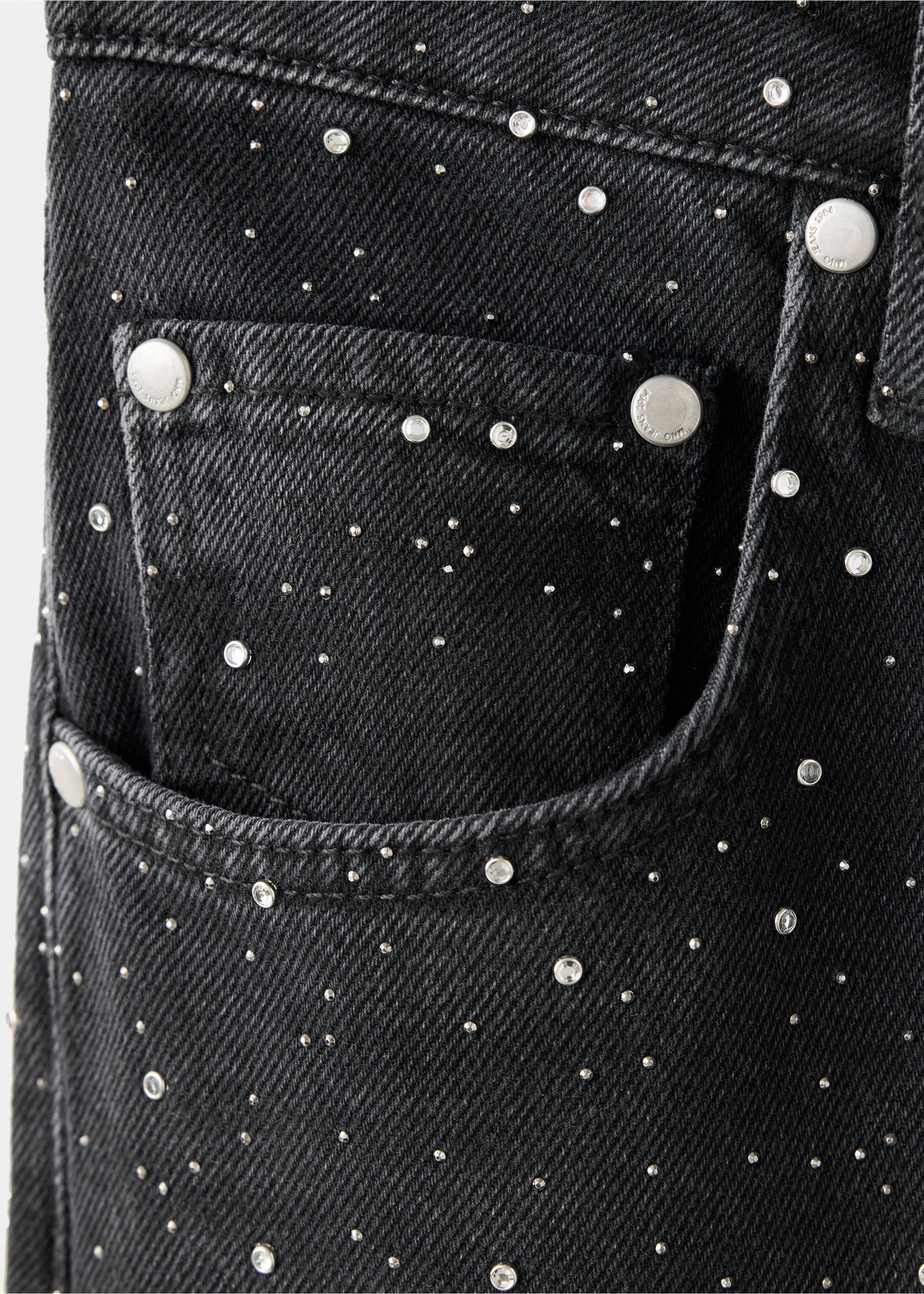 Wide leg jeans with rhinestones - Details of the article 0, Black denim. Ref: 37005898-00.