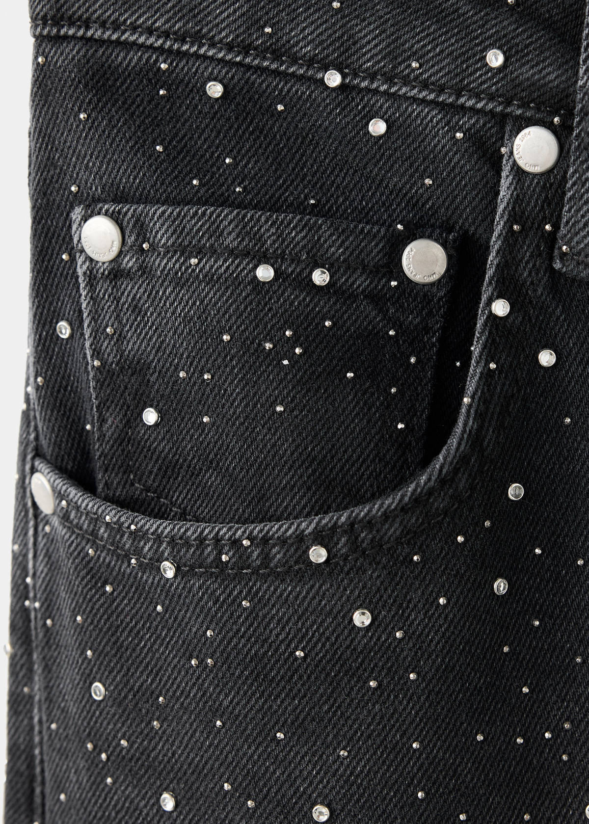 Wide leg jeans with rhinestones — Black denim