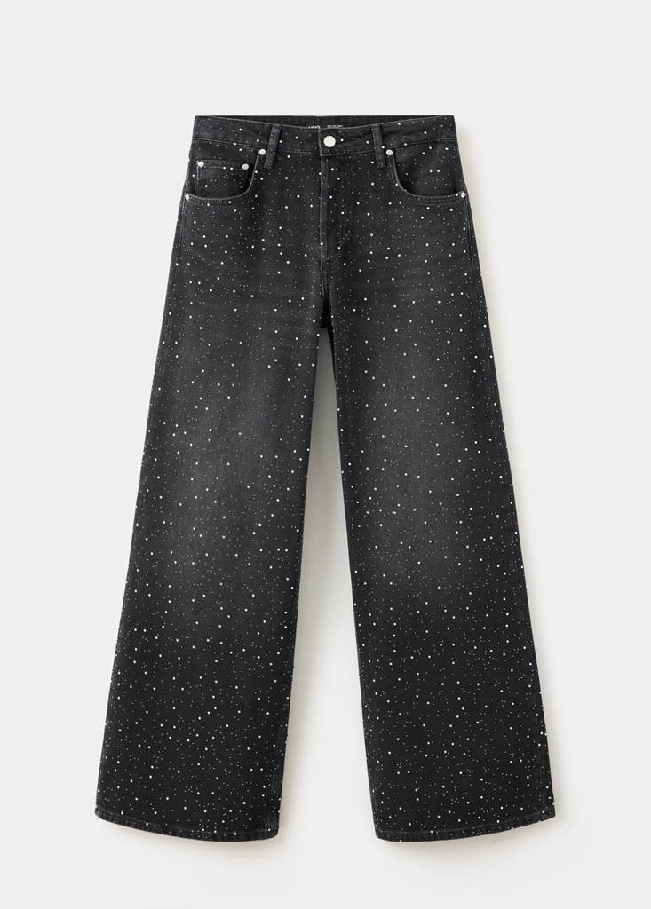 Wide leg jeans with rhinestones — Black denim