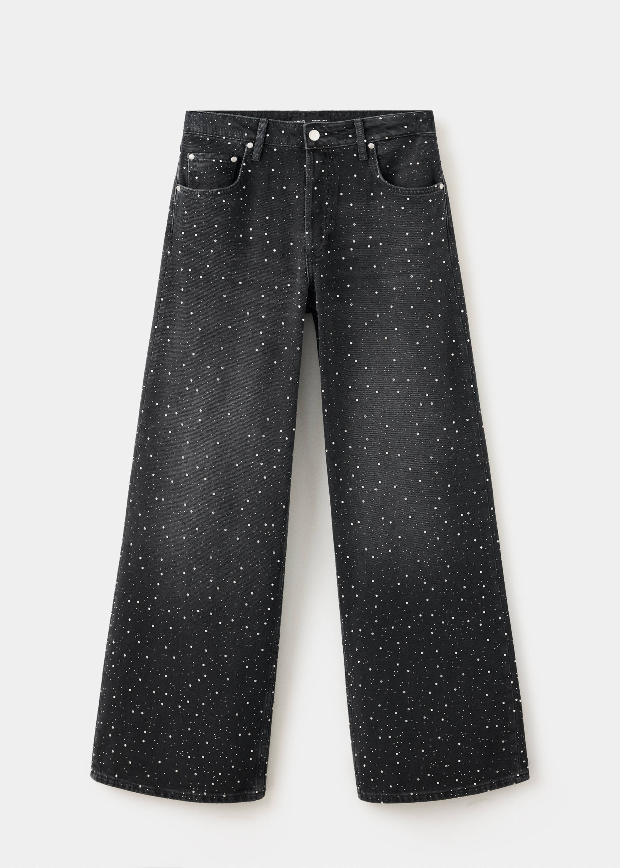 Wide leg jeans with rhinestones - Article without model, Black denim. Ref: 37005898-00.