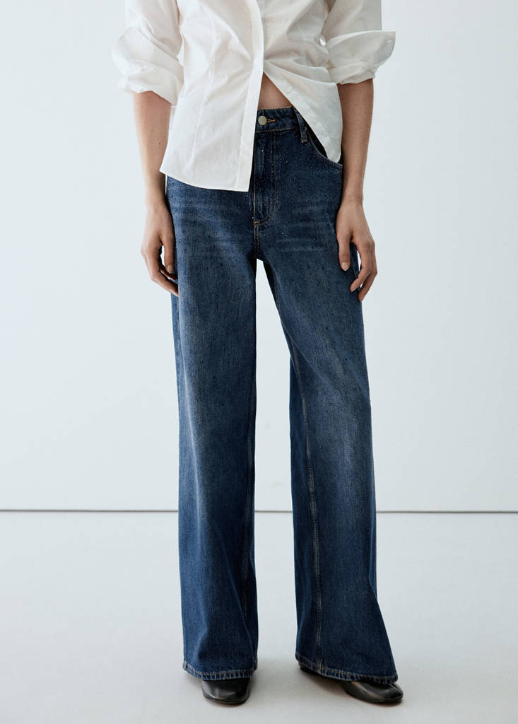 Wide leg jeans with rhinestones — Dark Blue