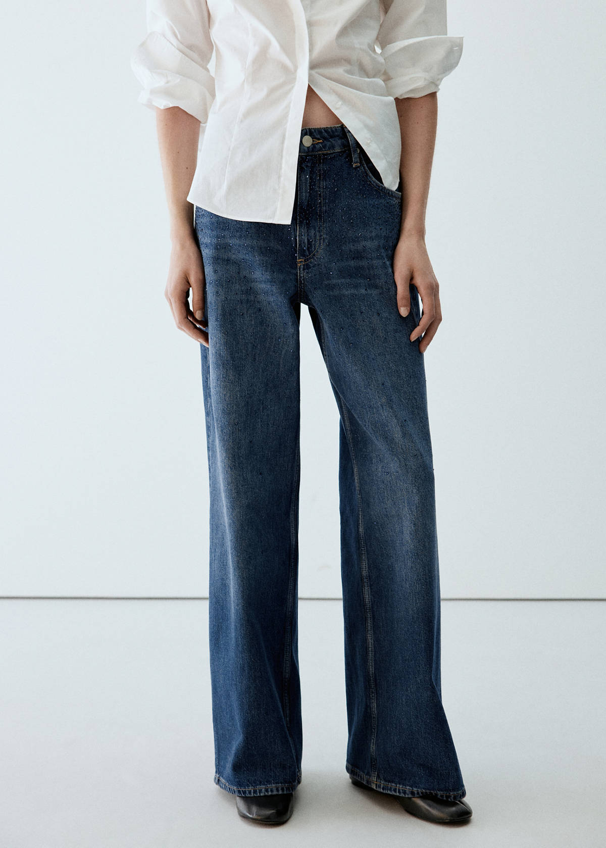 Wide leg jeans with rhinestones — Dark Blue
