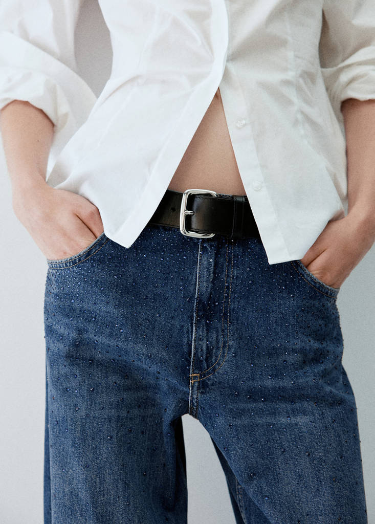 Wide leg jeans with rhinestones — Dark Blue
