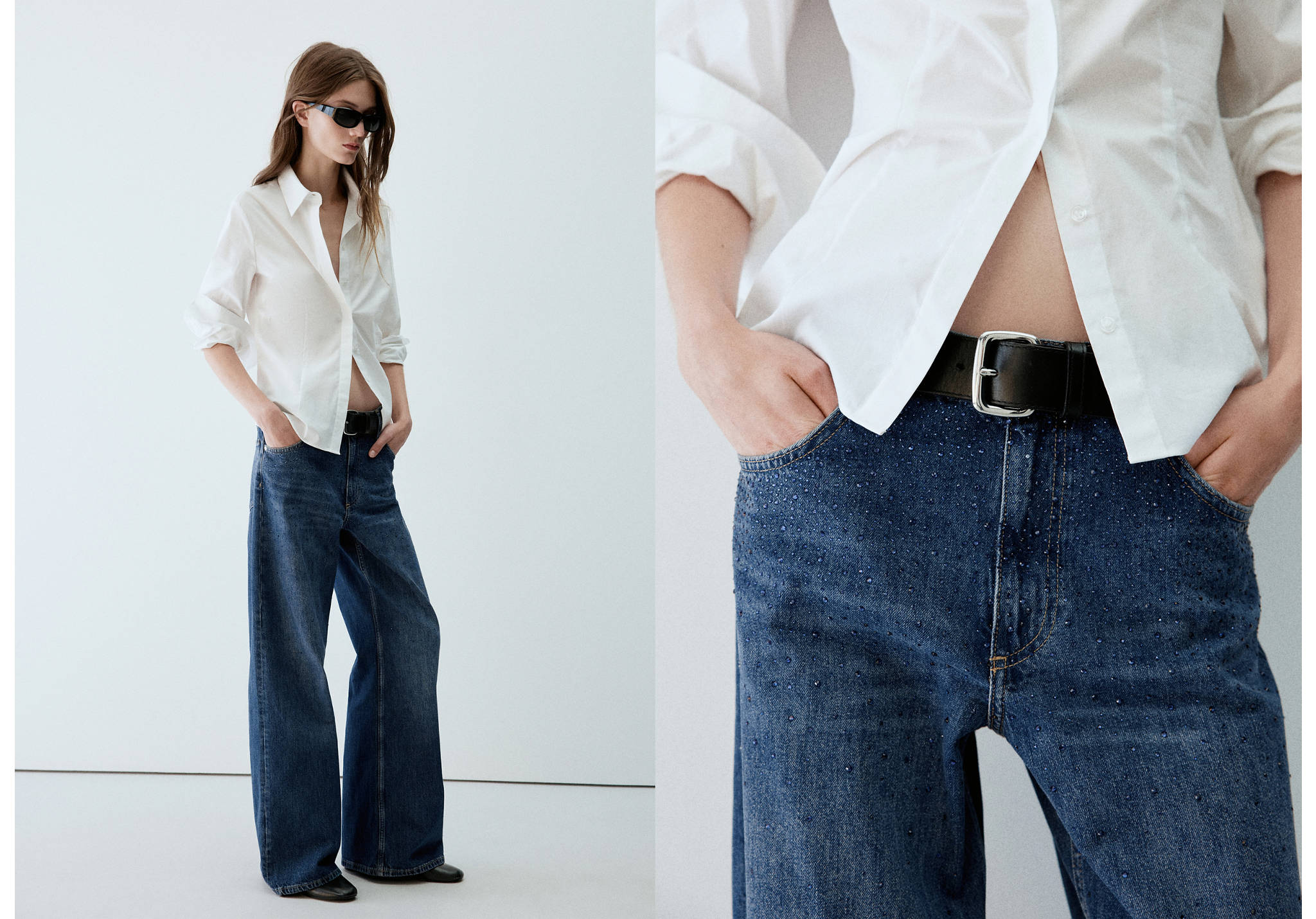 Wide leg jeans with rhinestones - Panoramic plane