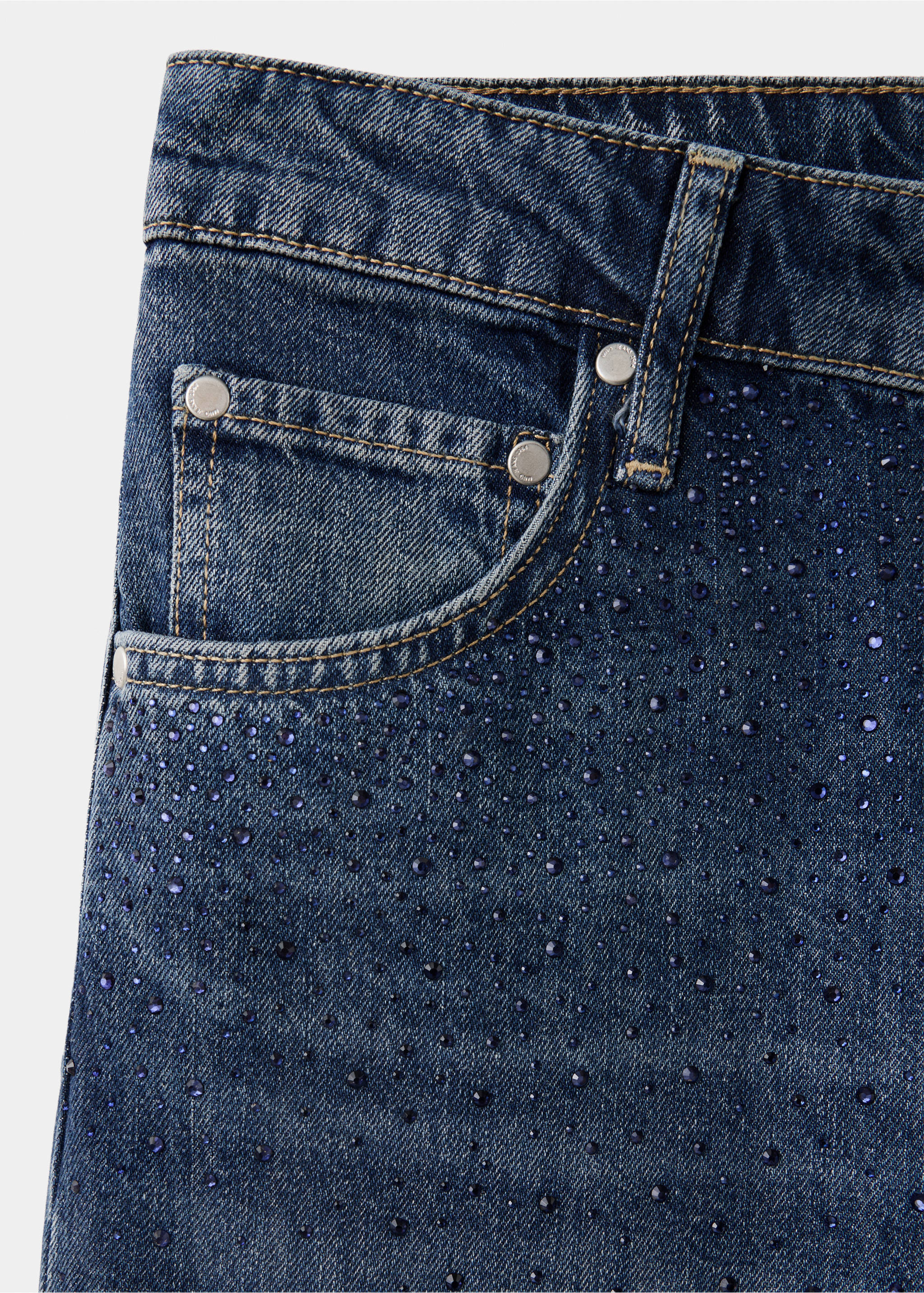 Wide leg jeans with rhinestones - Details of the article 8, Dark Blue. Ref: 37005899-00.
