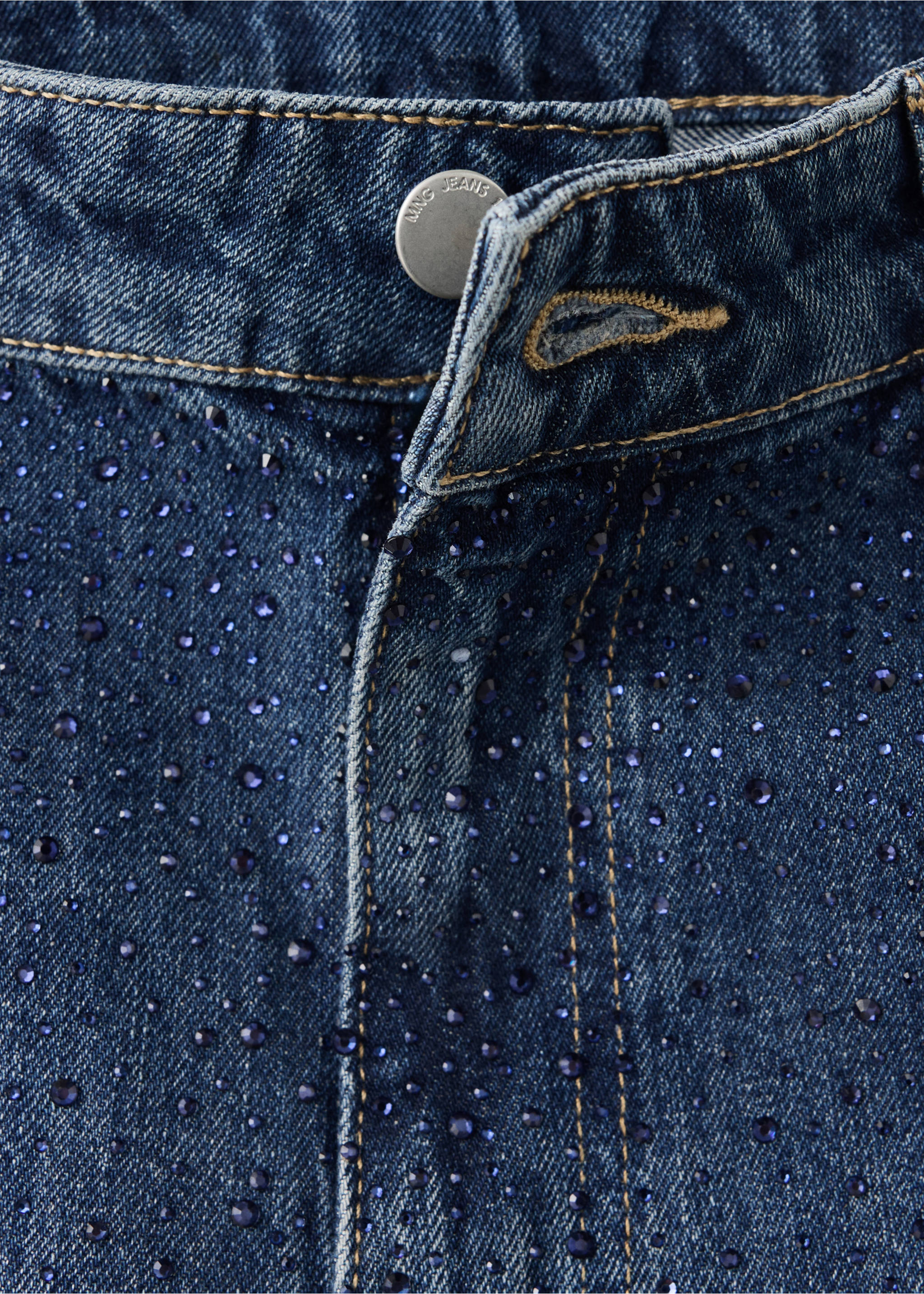 Wide leg jeans with rhinestones - Details of the article 0, Dark Blue. Ref: 37005899-00.