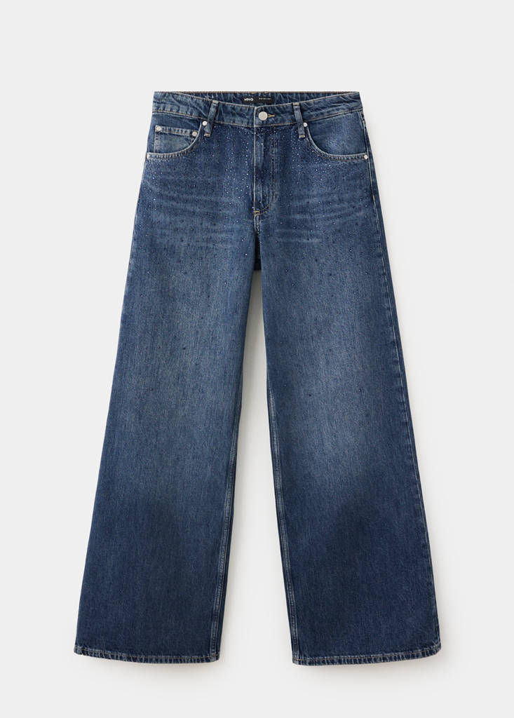 Wide leg jeans with rhinestones — Dark Blue