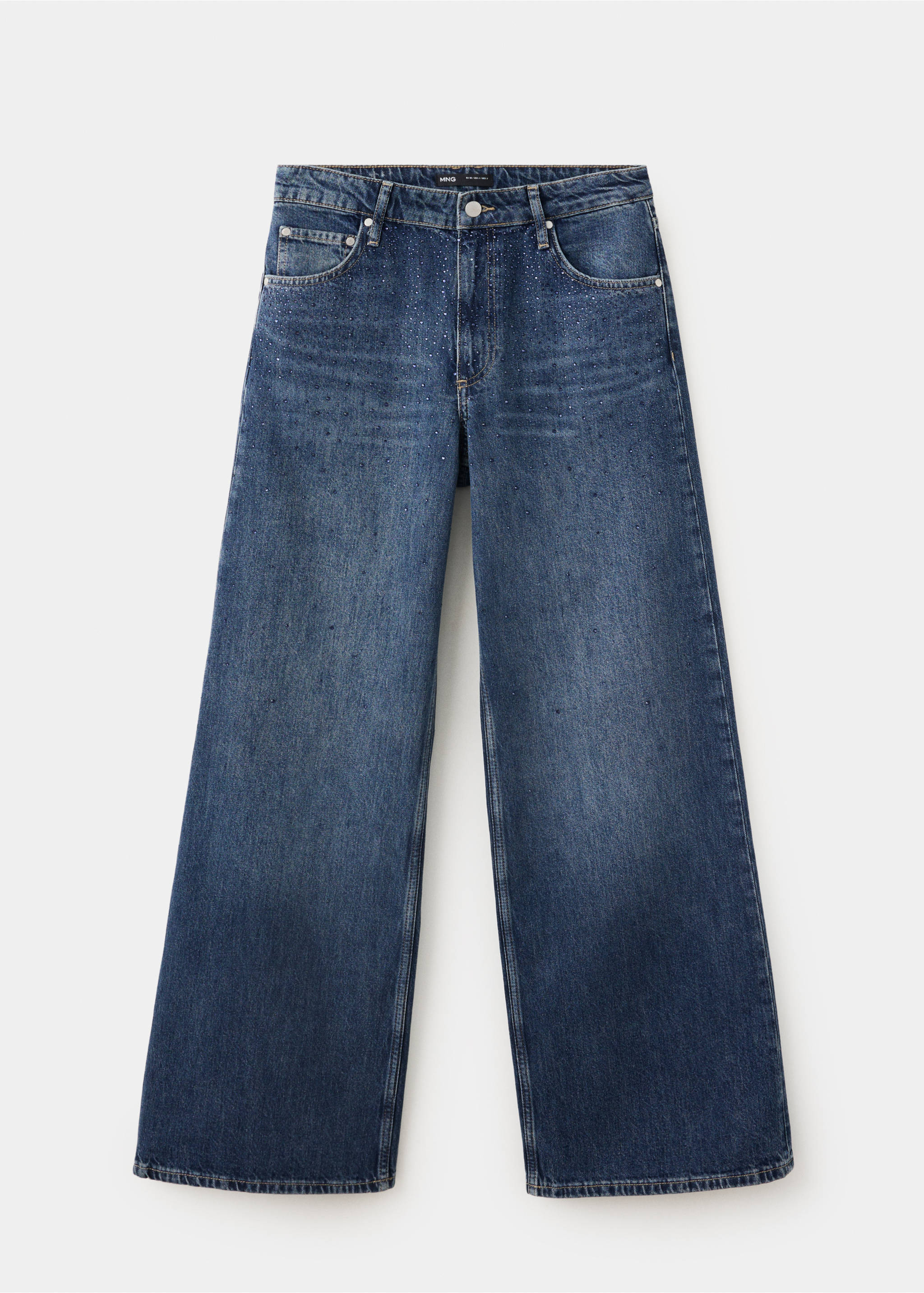 Wide leg jeans with rhinestones - Article without model, Dark Blue. Ref: 37005899-00.