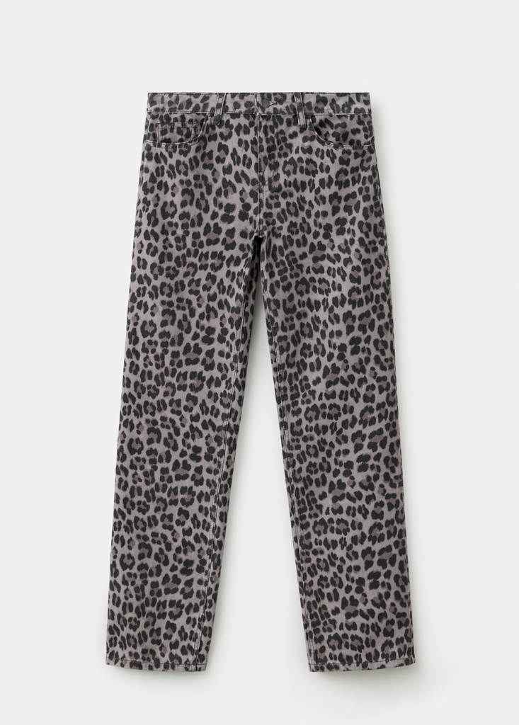 Dżinsy o prostym kroju w lamparcie cętki szary denim - Kobieta - 36 - MANGO