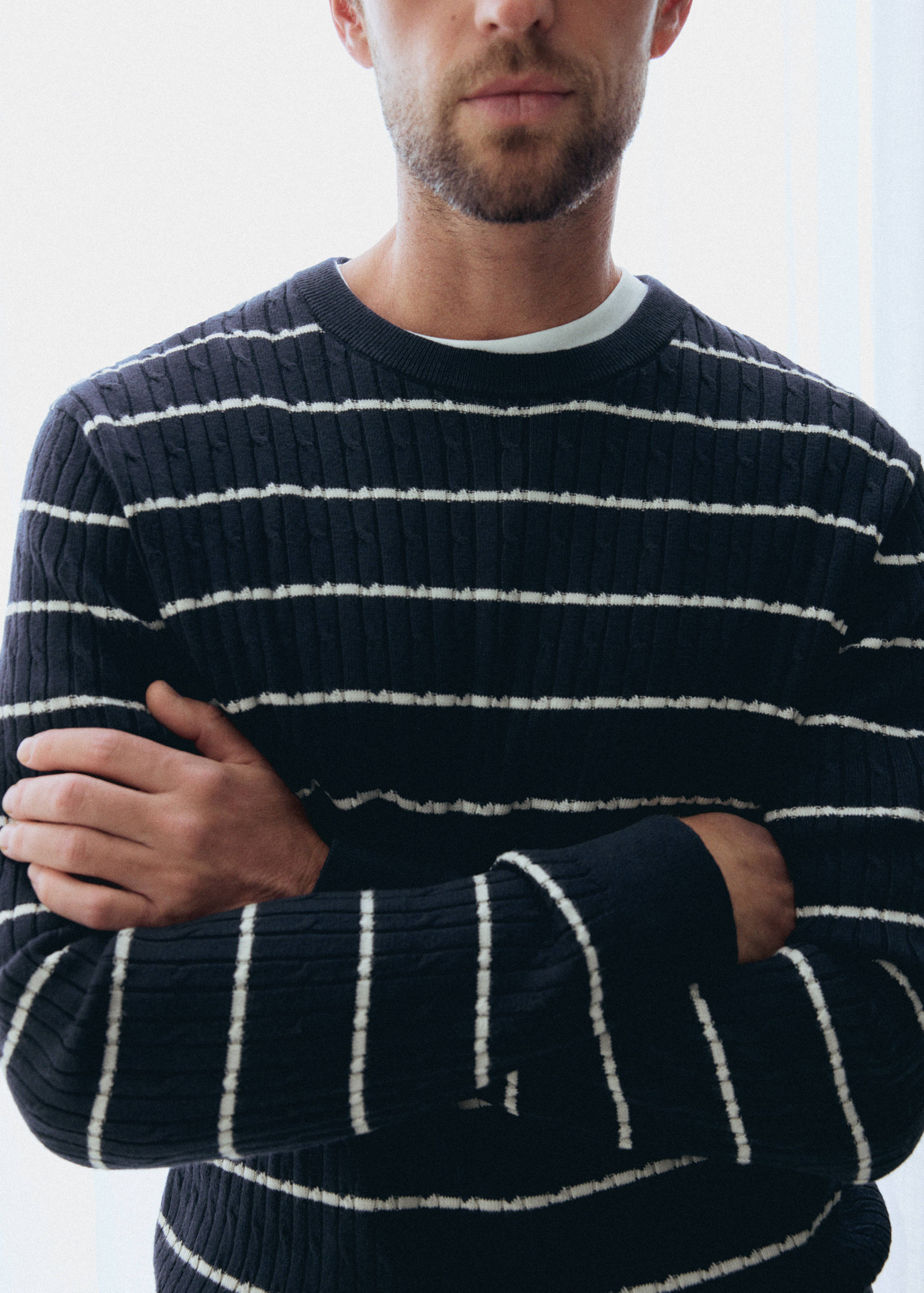 Cotton-lyocell blend cable-knit jumper - General plane
