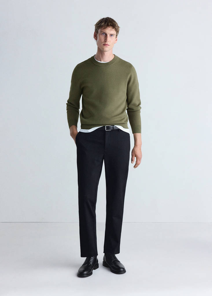Sweter comfort stretch khaki - Mężczyzna - L - MANGO MAN