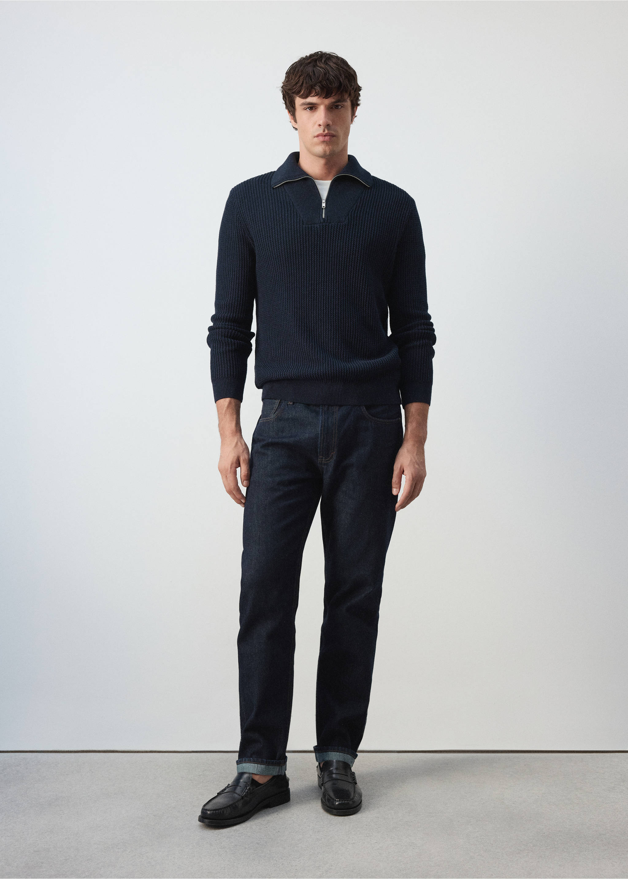 100% cotton ribbed zip-up polo shirt - General plane, Navy. Ref: 37005986-00.