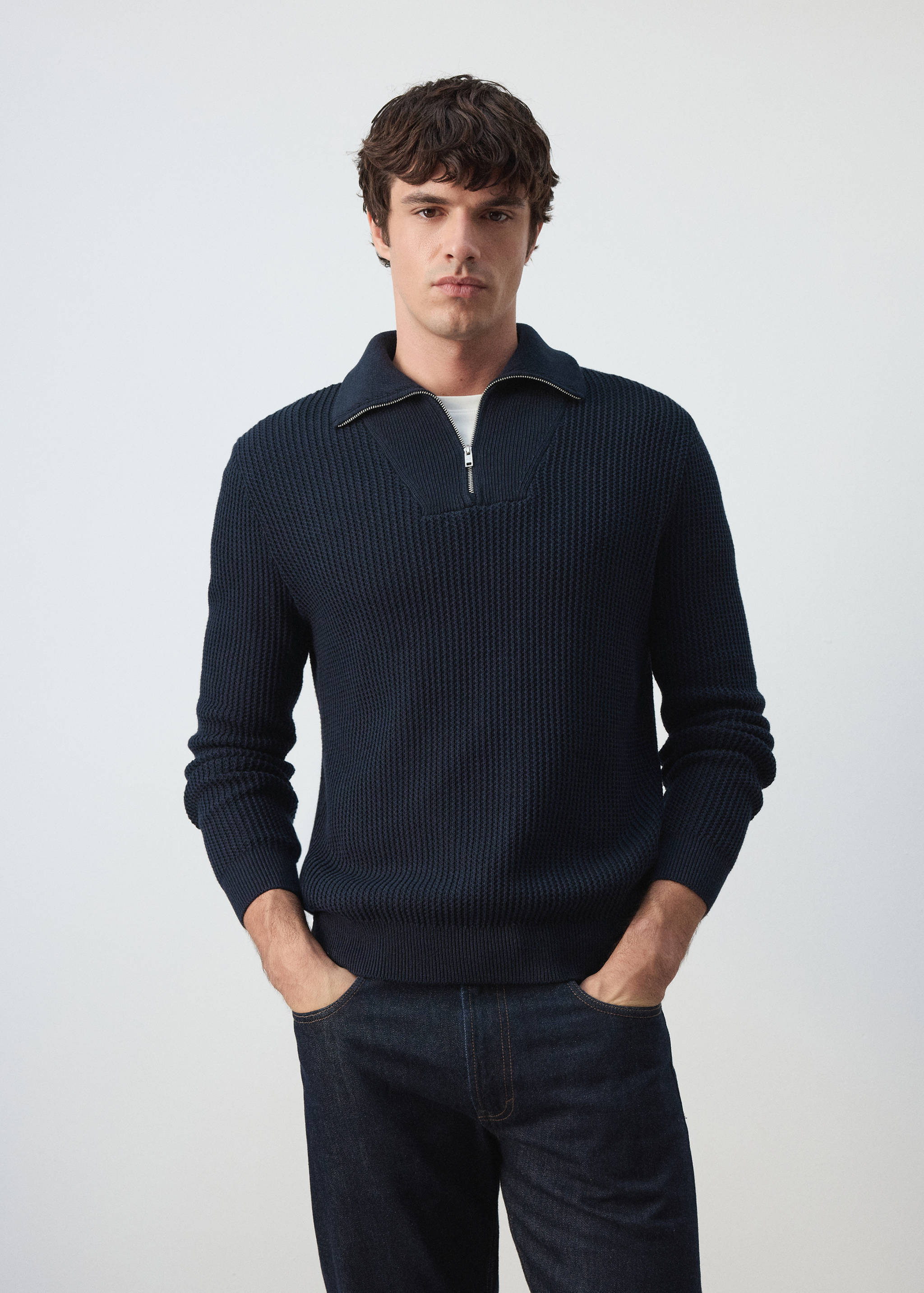 100% cotton ribbed zip-up polo shirt - Medium plane