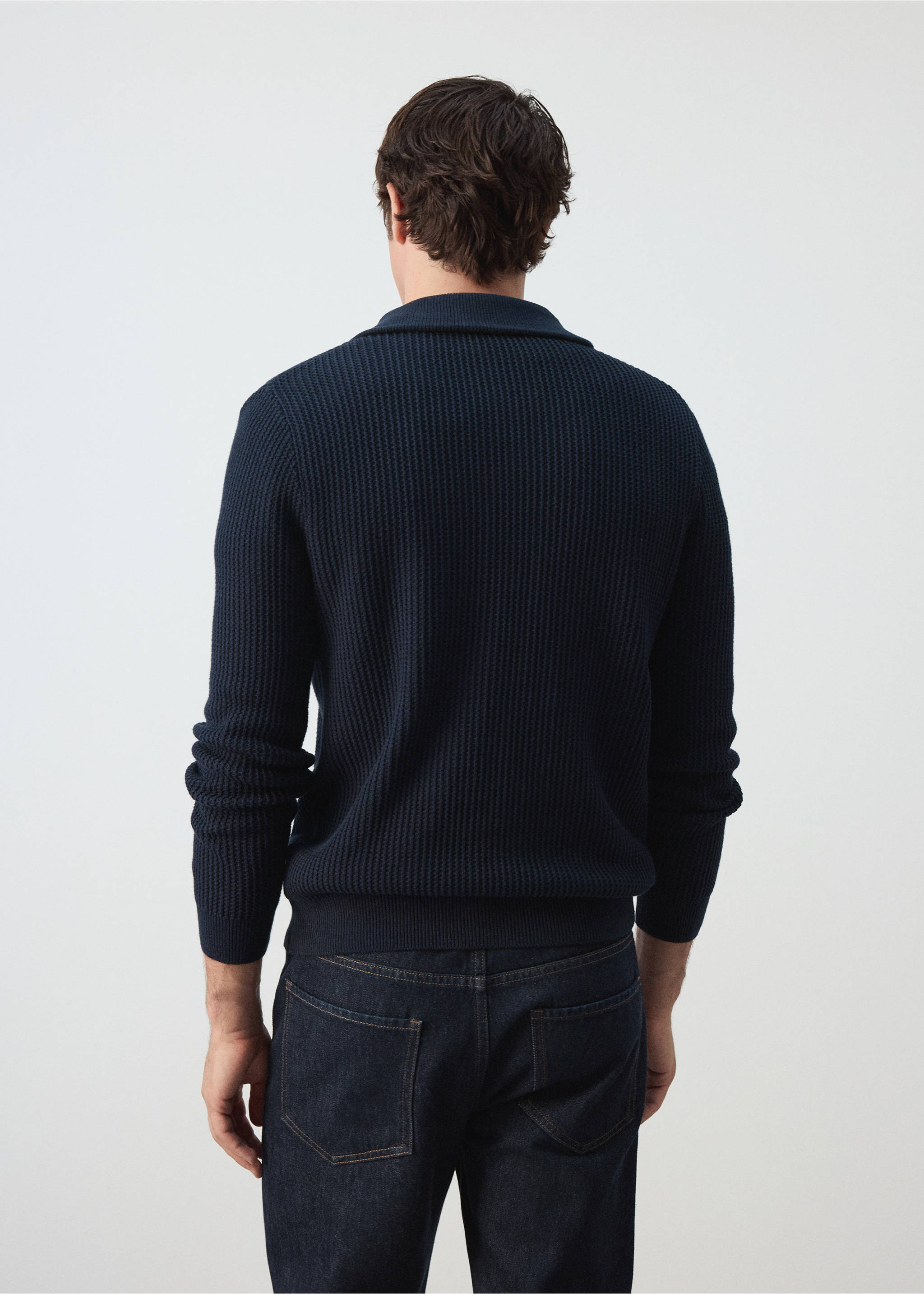 100% cotton ribbed zip-up polo shirt - Reverse of the article, Navy. Ref: 37005986-00.