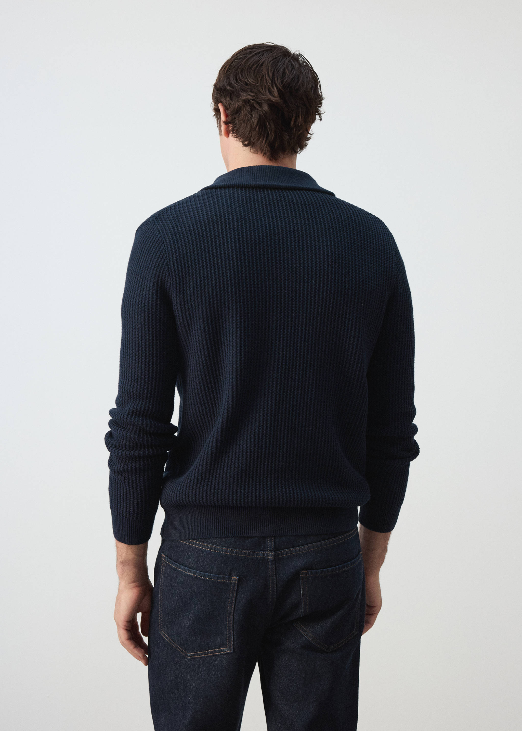 100% cotton ribbed zip-up polo shirt - Reverse of the article