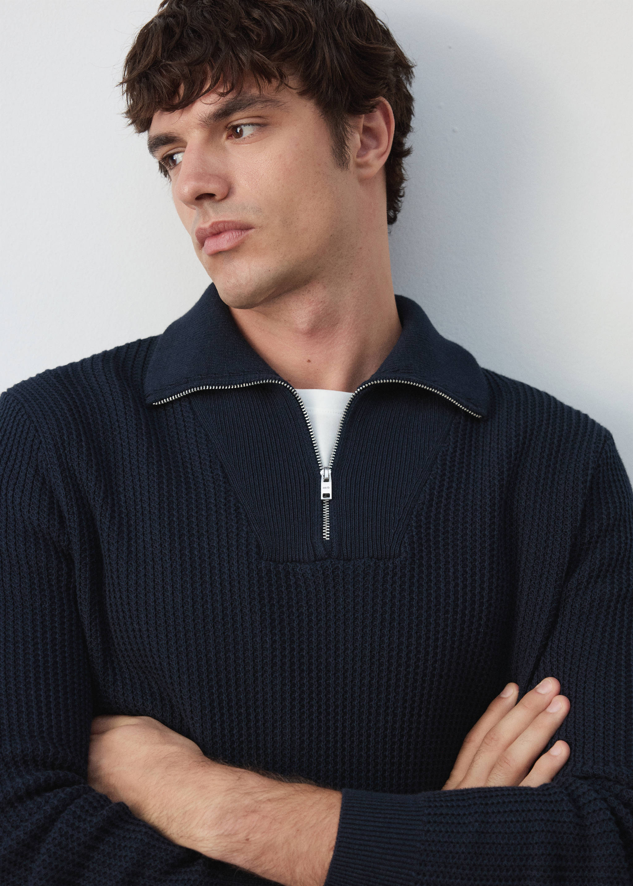 100% cotton ribbed zip-up polo shirt - Details of the article 1