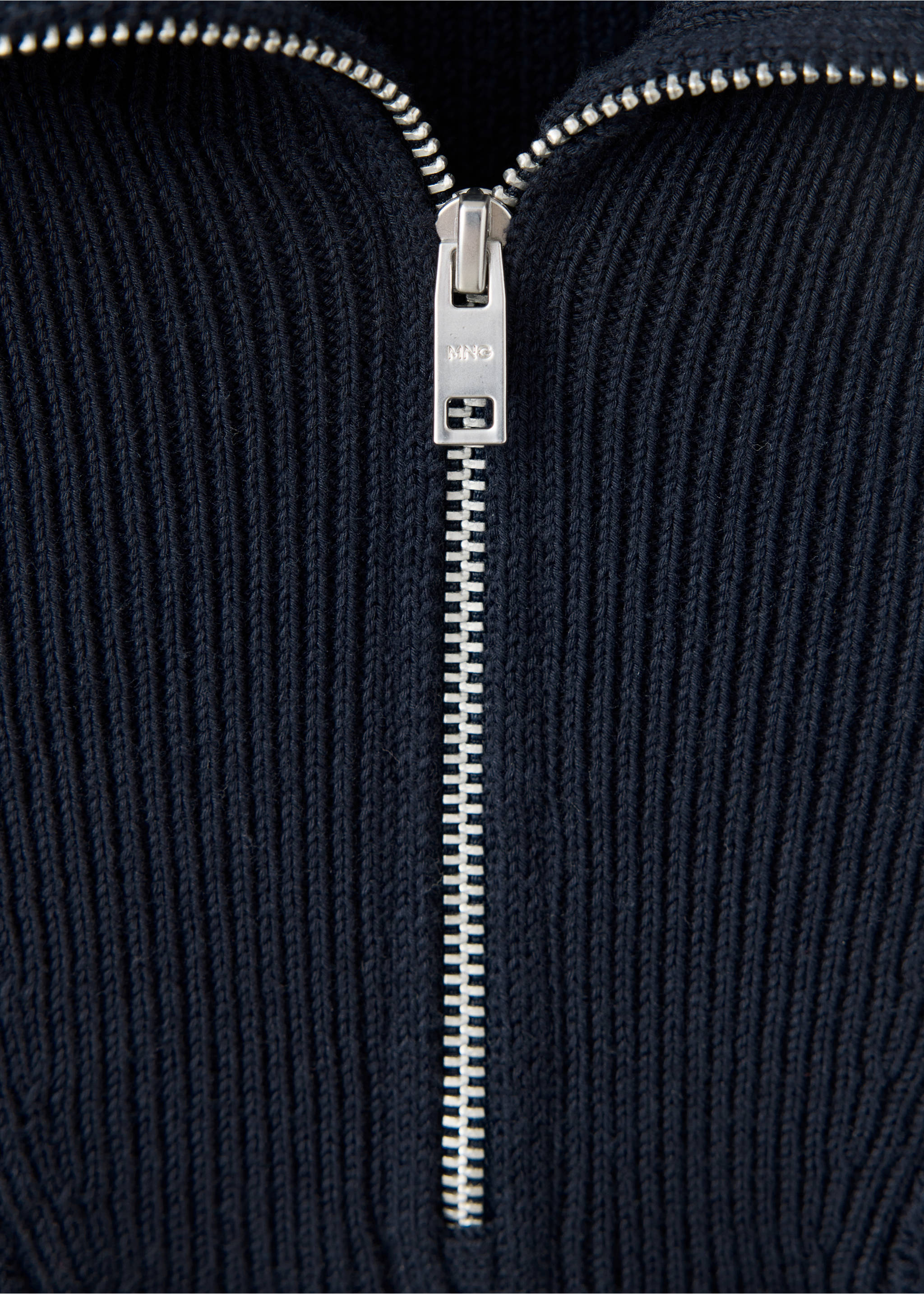 100% cotton ribbed zip-up polo shirt - Details of the article 8, Navy. Ref: 37005986-00.