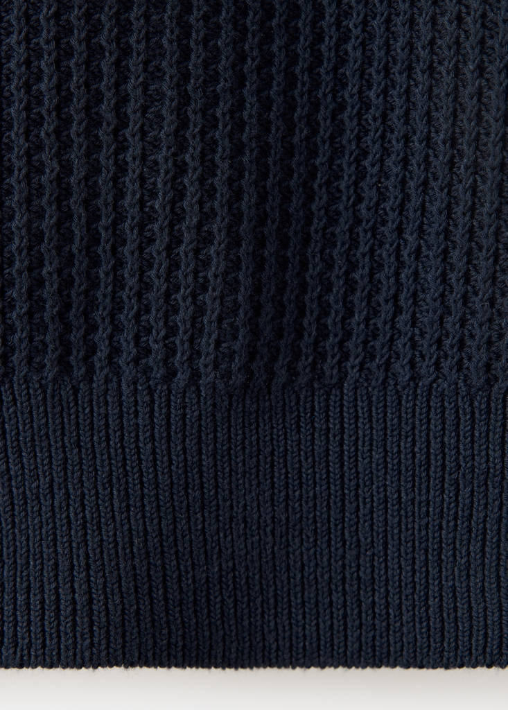 Fine-knit 100% cotton ribbed zip-up jumper — Navy