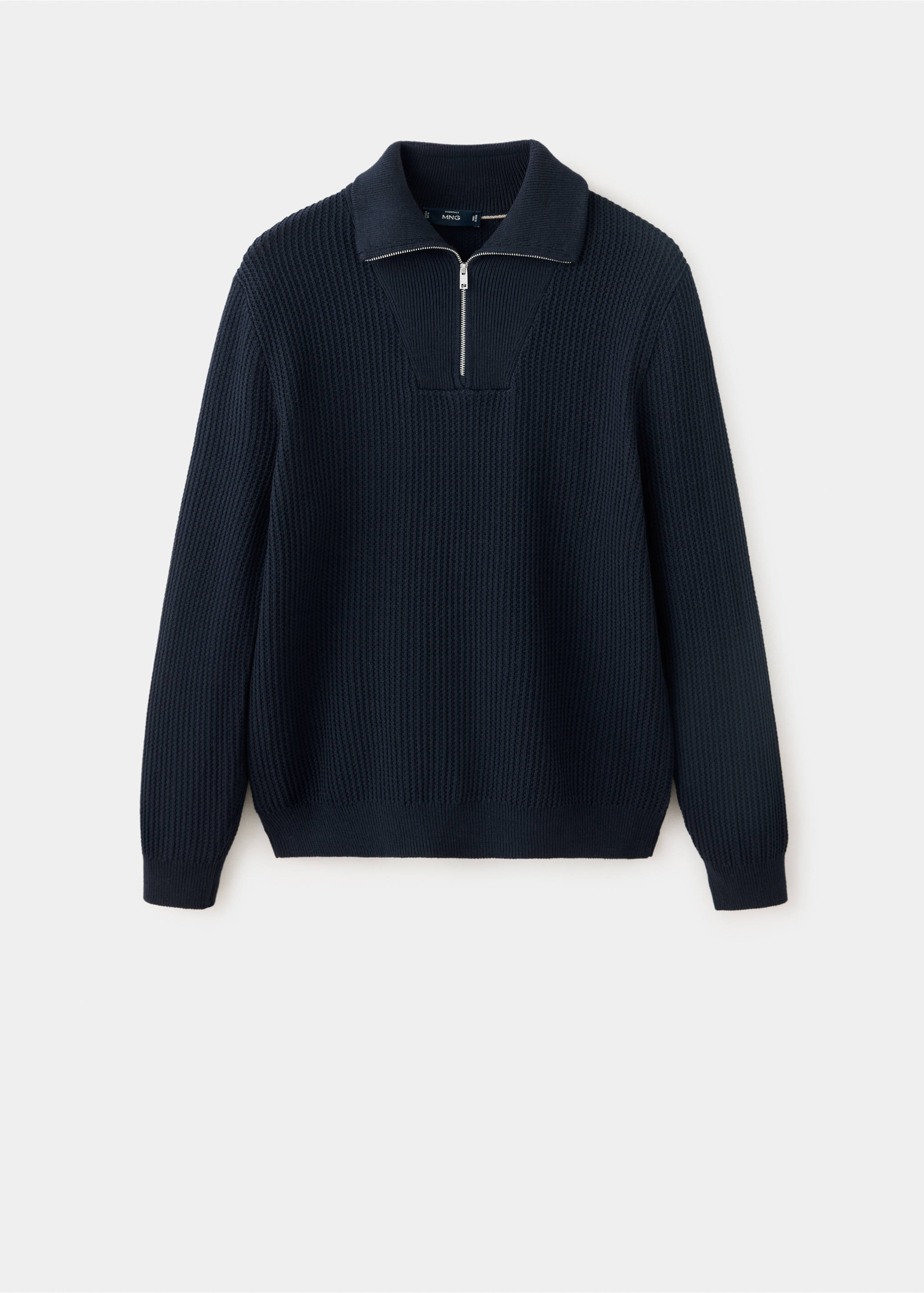 100% cotton ribbed zip-up polo shirt - Article without model, Navy. Ref: 37005986-00.
