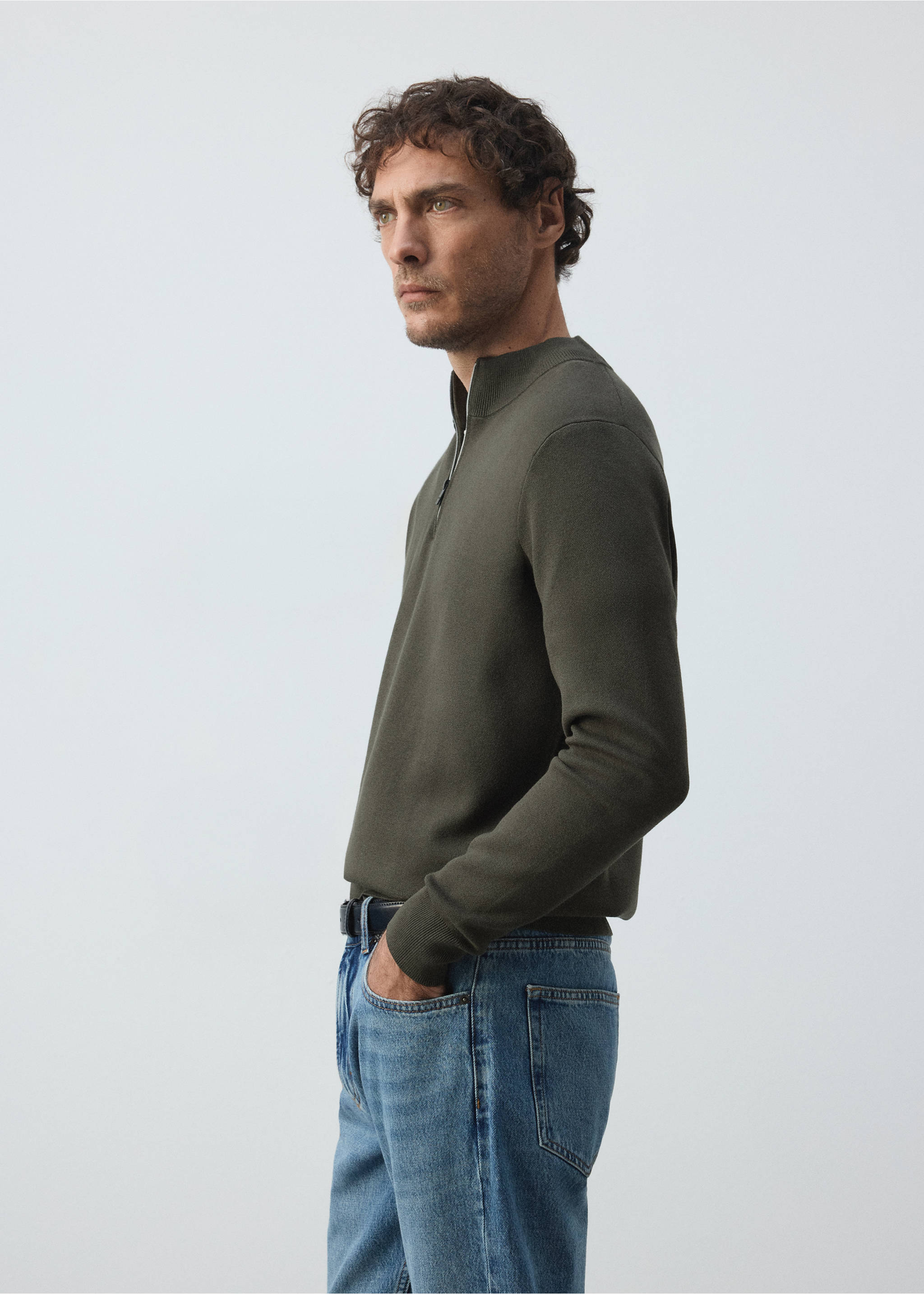 Comfort stretch zip jersey - Details of the article 2, Dark Green. Ref: 37005987-01.