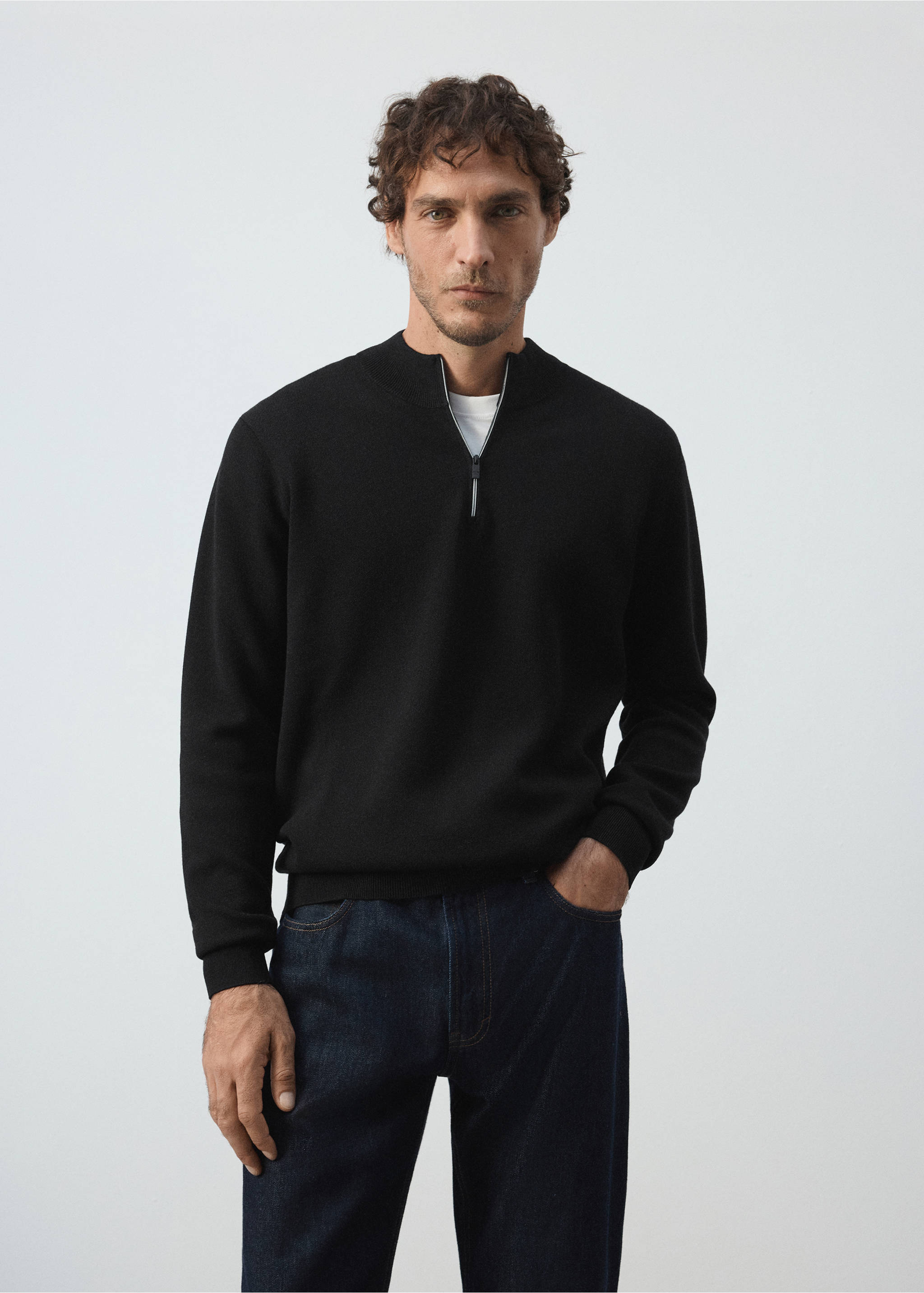 Comfort stretch zip jersey - Medium plane, Black. Ref: 37005987-01.