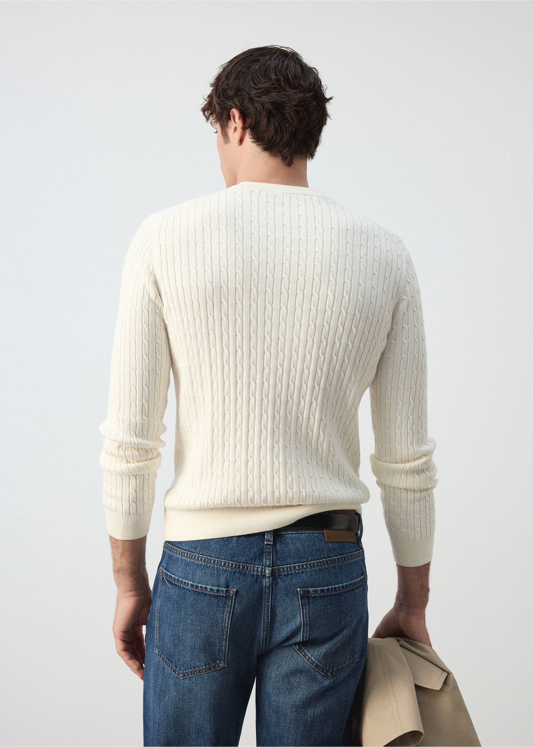 Cotton-lyocell blend cable knit sweater - Reverse of the article, Off White. Ref: 37005988-00.