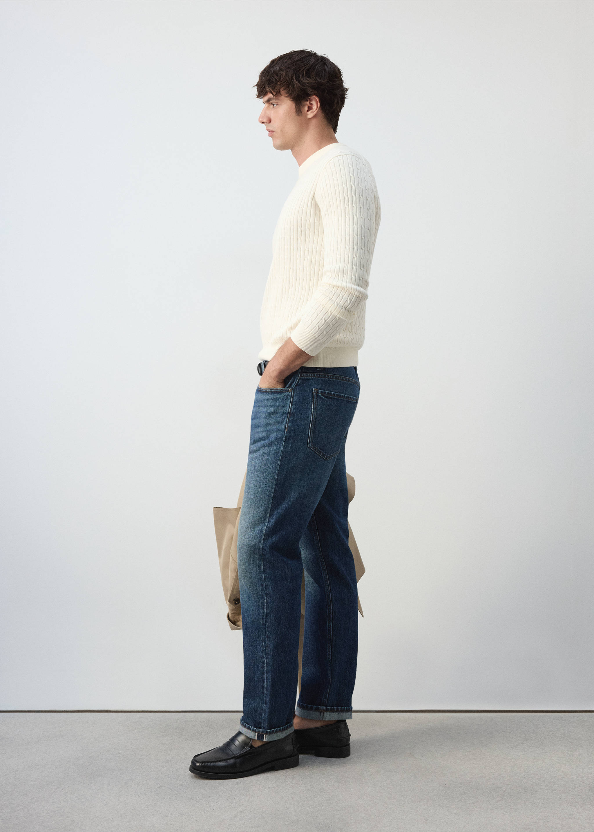 Cotton-lyocell blend cable knit sweater - Details of the article 2, Off White. Ref: 37005988-00.