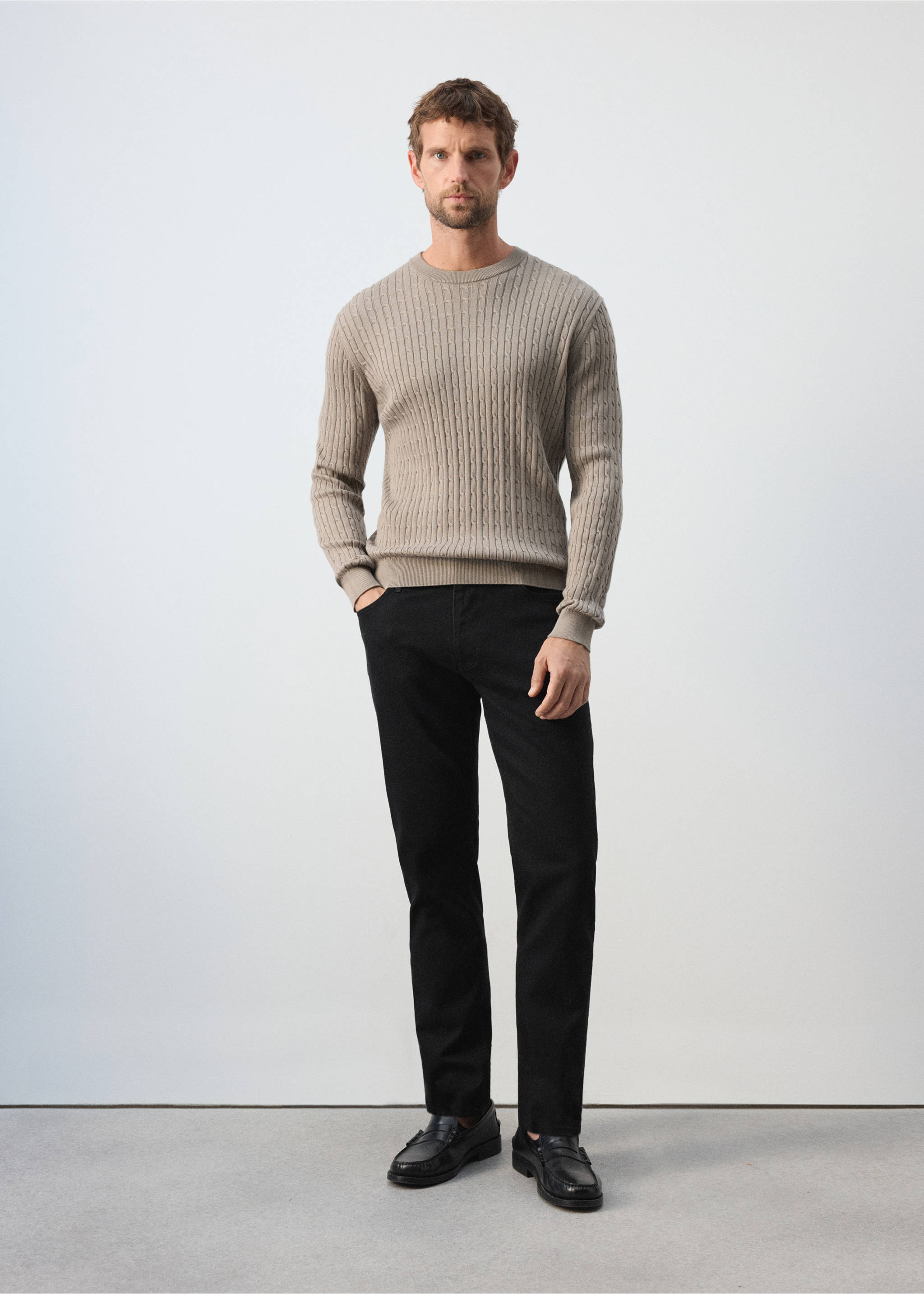 Cotton-lyocell blend cable knit sweater - General plane, Mink Grey. Ref: 37005988-00.