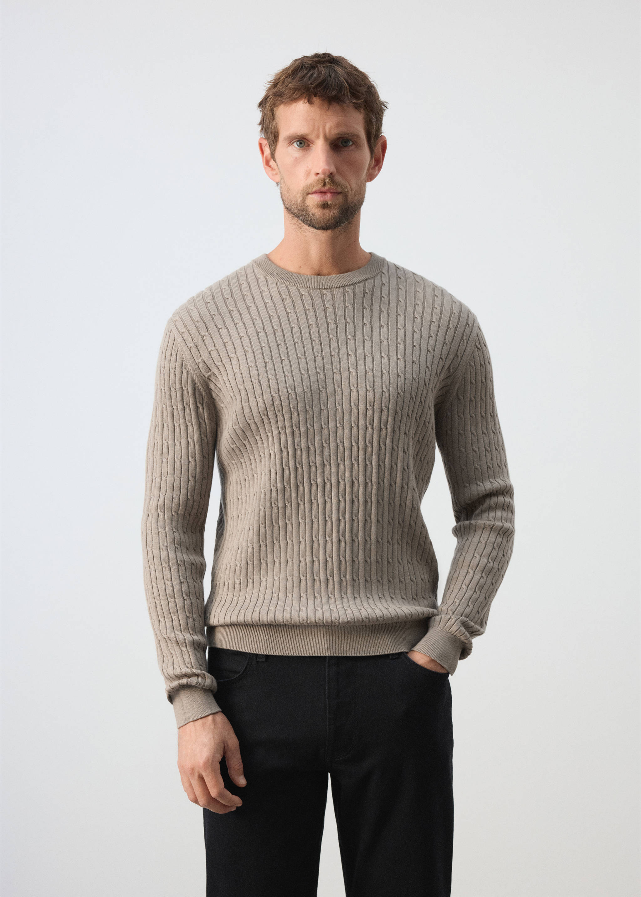 Cotton-lyocell blend cable knit sweater - Medium plane