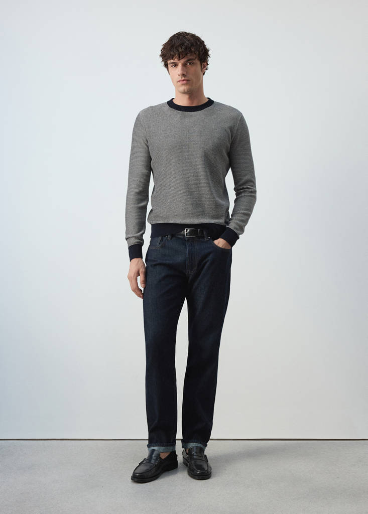Fine-knit jersey, 100% cotton, textured finish — Navy