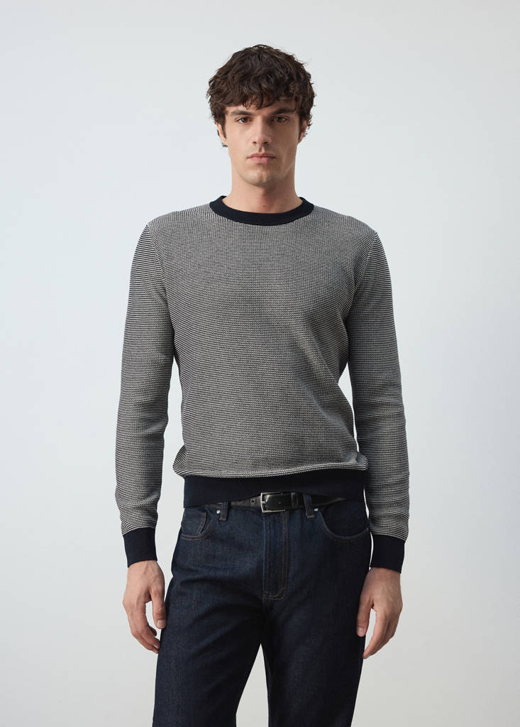 Fine-knit jersey, 100% cotton, textured finish — Navy