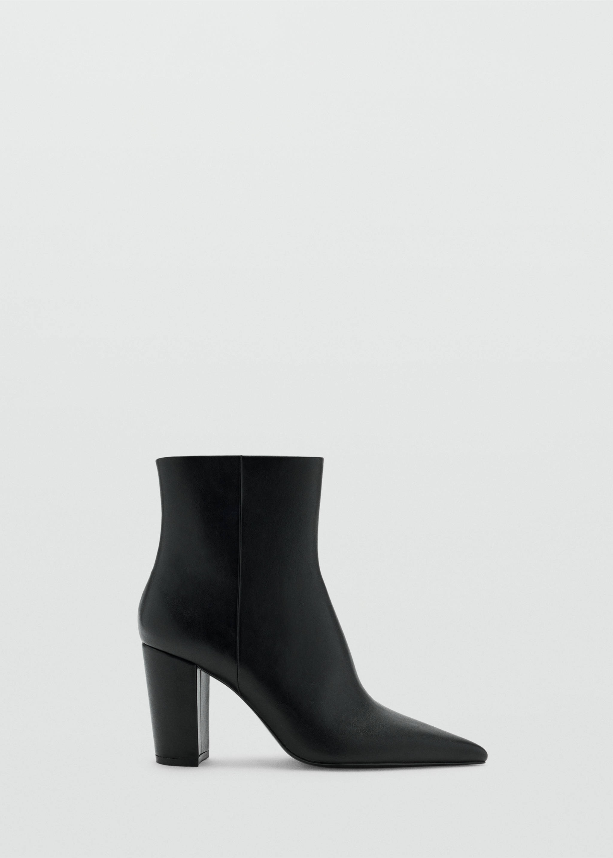 Faux leather ankle boot with pointed toe and block heel - Article without model, Black. Ref: 37005990-00.