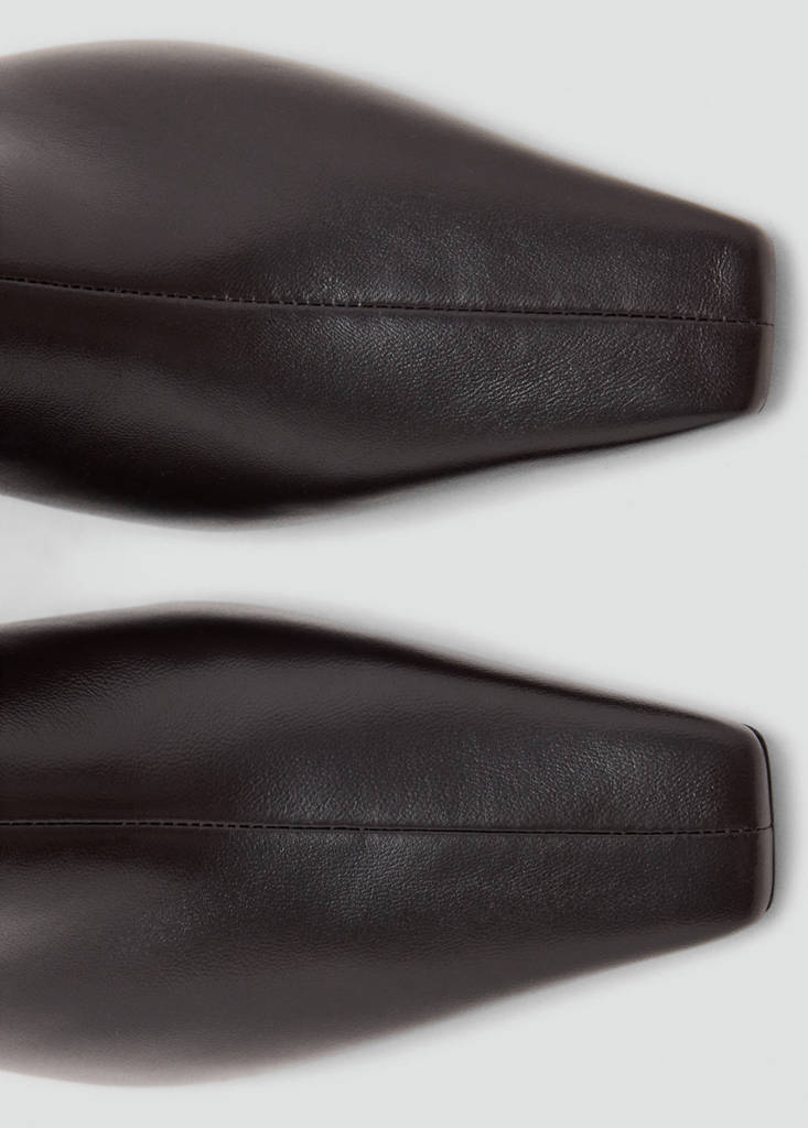 Square-toe leather heeled ankle boots — Chocolate