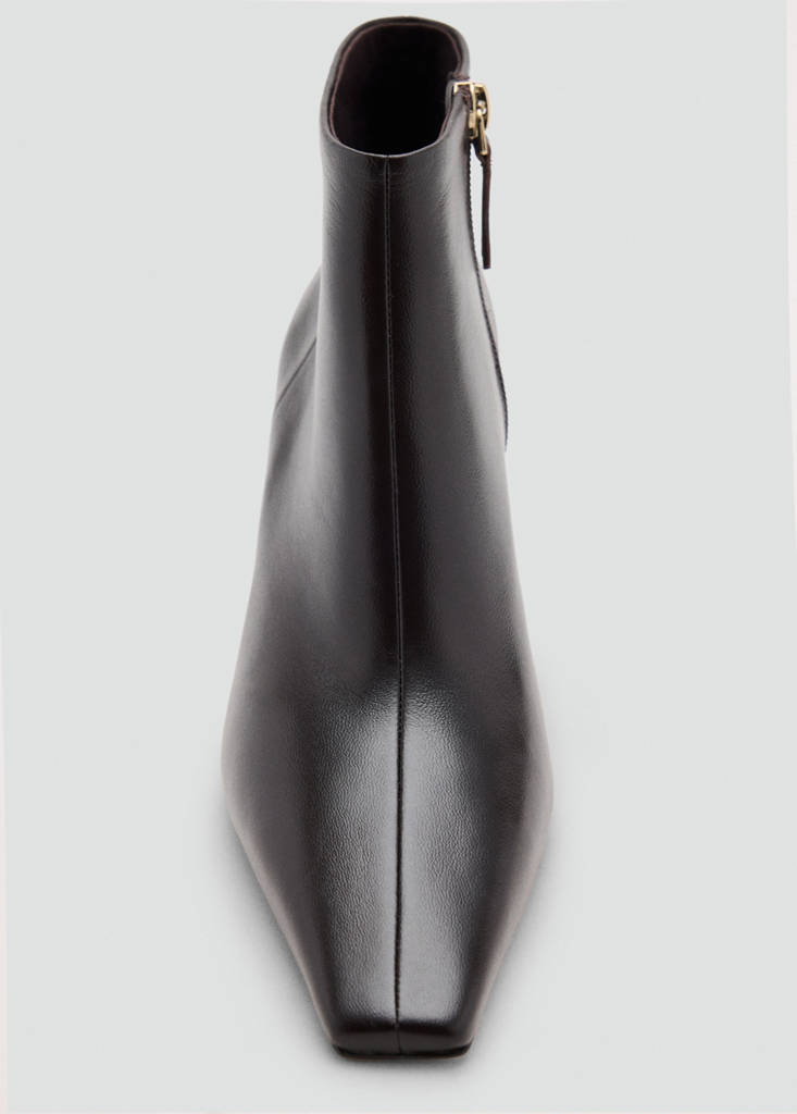 Square-toe leather heeled ankle boots — Chocolate