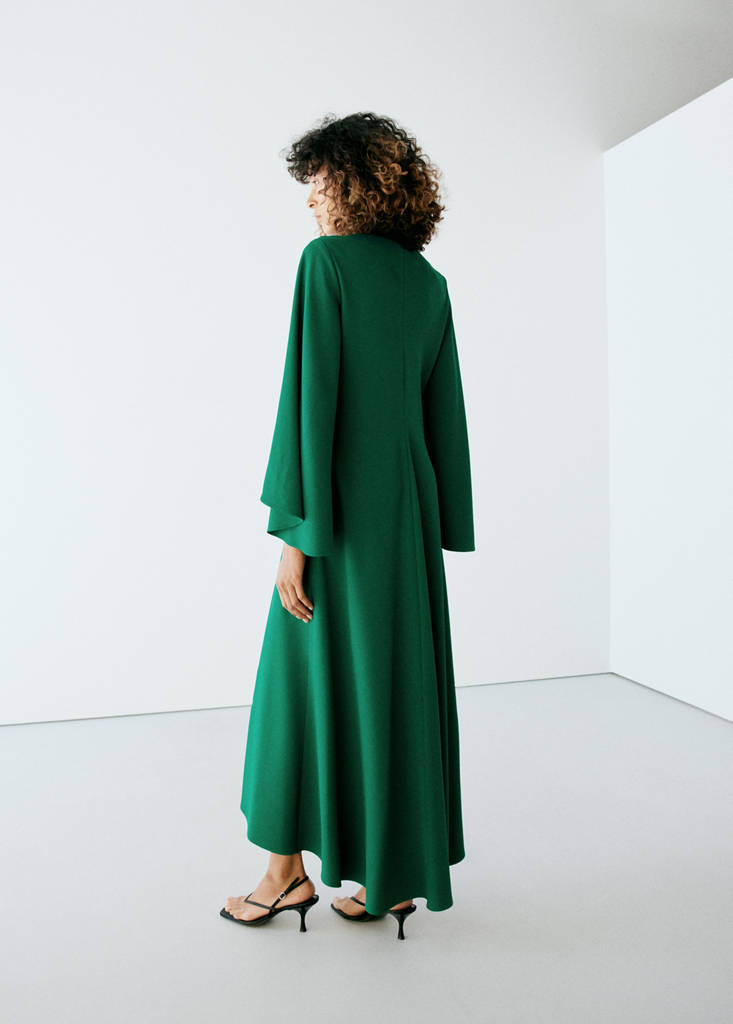 Flared-sleeve dress with knot detail — Green