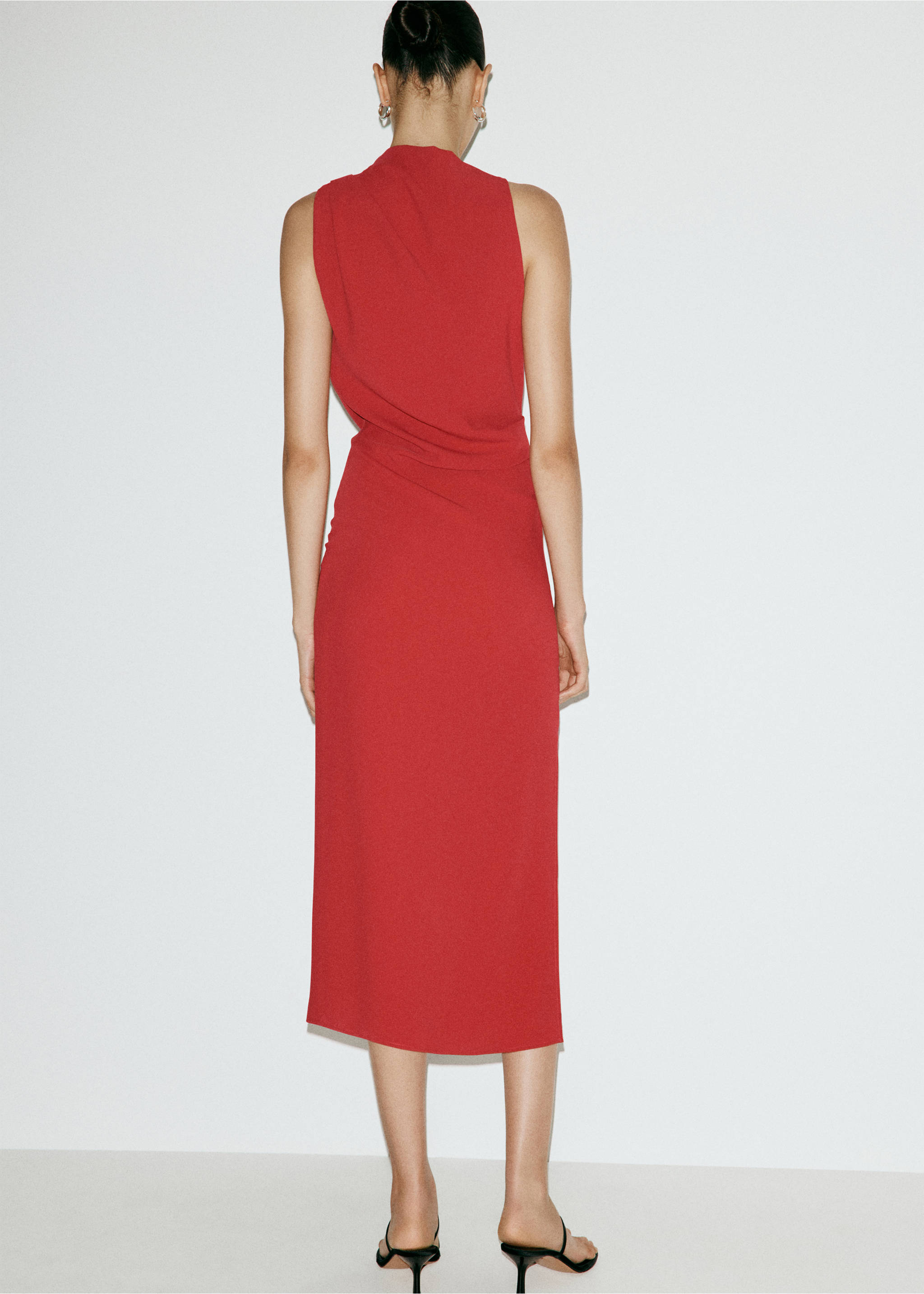 Draped midi-dress - Reverse of the article, Red. Ref: 37006005-00.